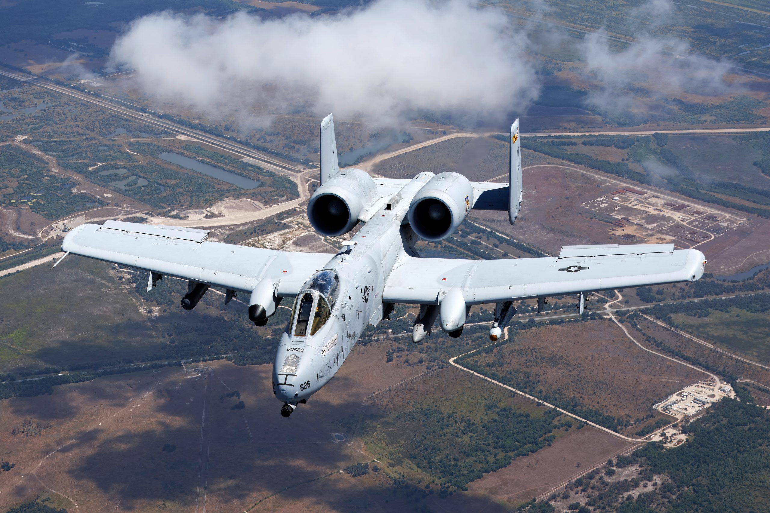 A-10C 78-0626 in a descending three-quarter view over Florida terrain