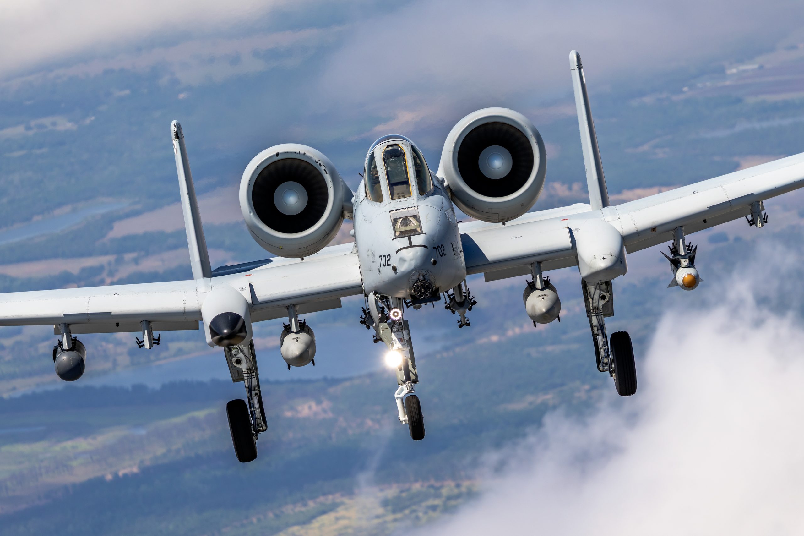 A-10C 78-0702 approaching with landing gear down and landing light on