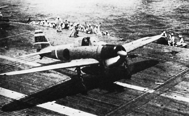 A Mitsubishi A6M2 Zero takes off from the carrier Shokaku in 1942