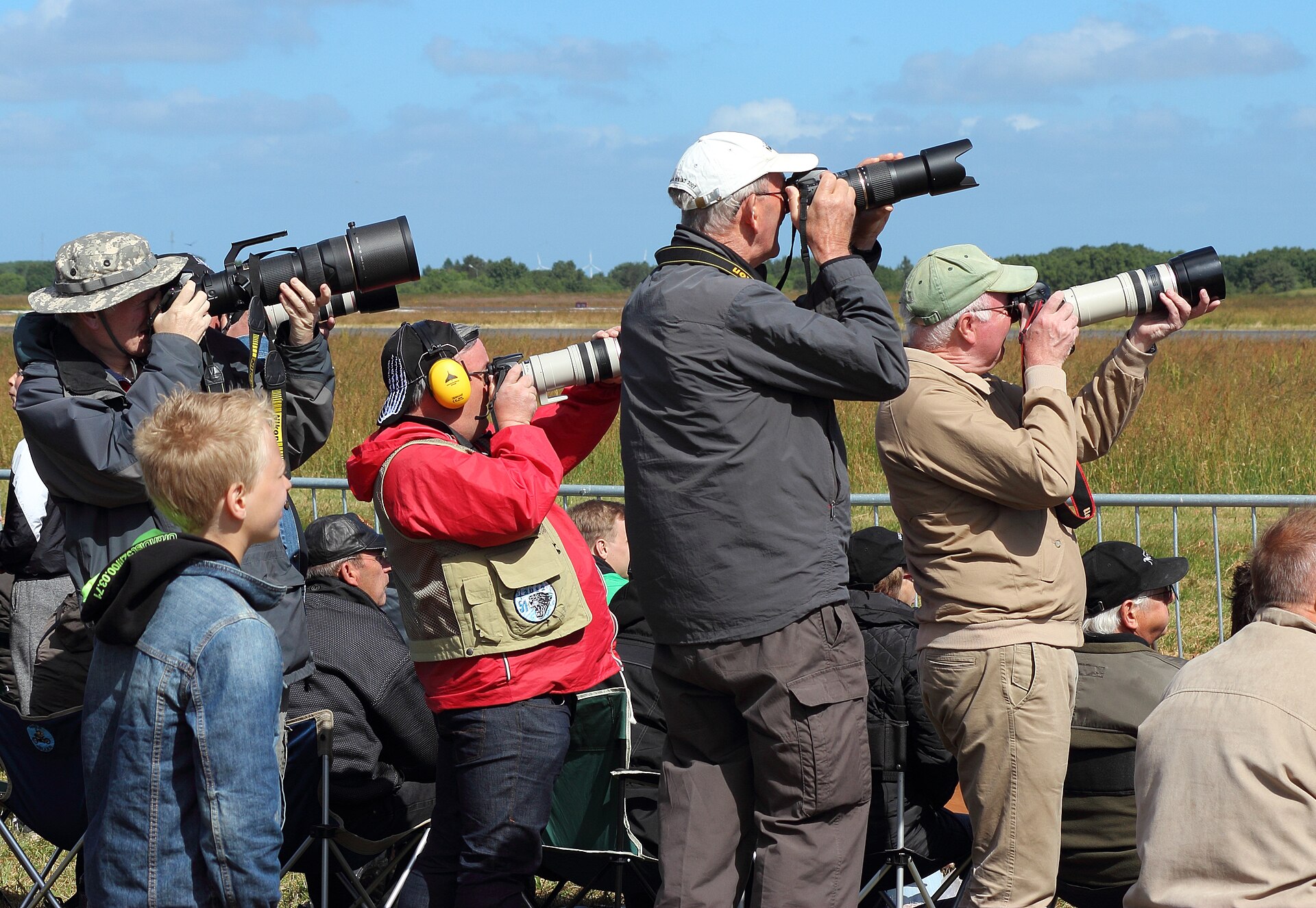 Aircraft spotters with long telephoto lenses at Danish Air Show 2014
