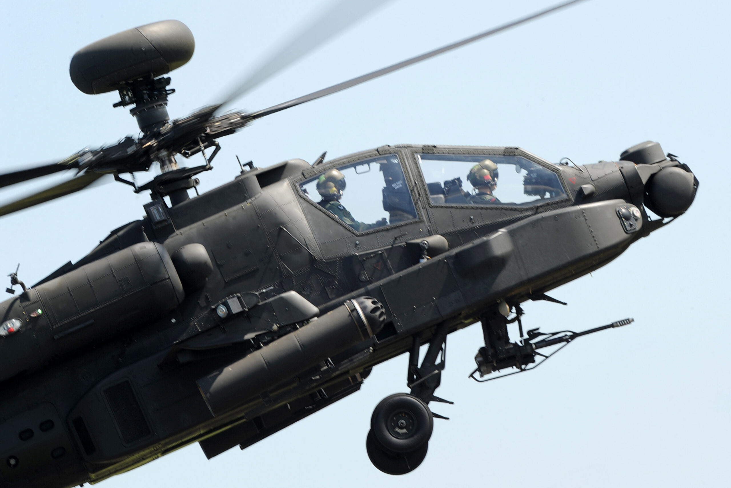 Army Air Corps Apache attack helicopter displaying at the RAF Cosford airshow