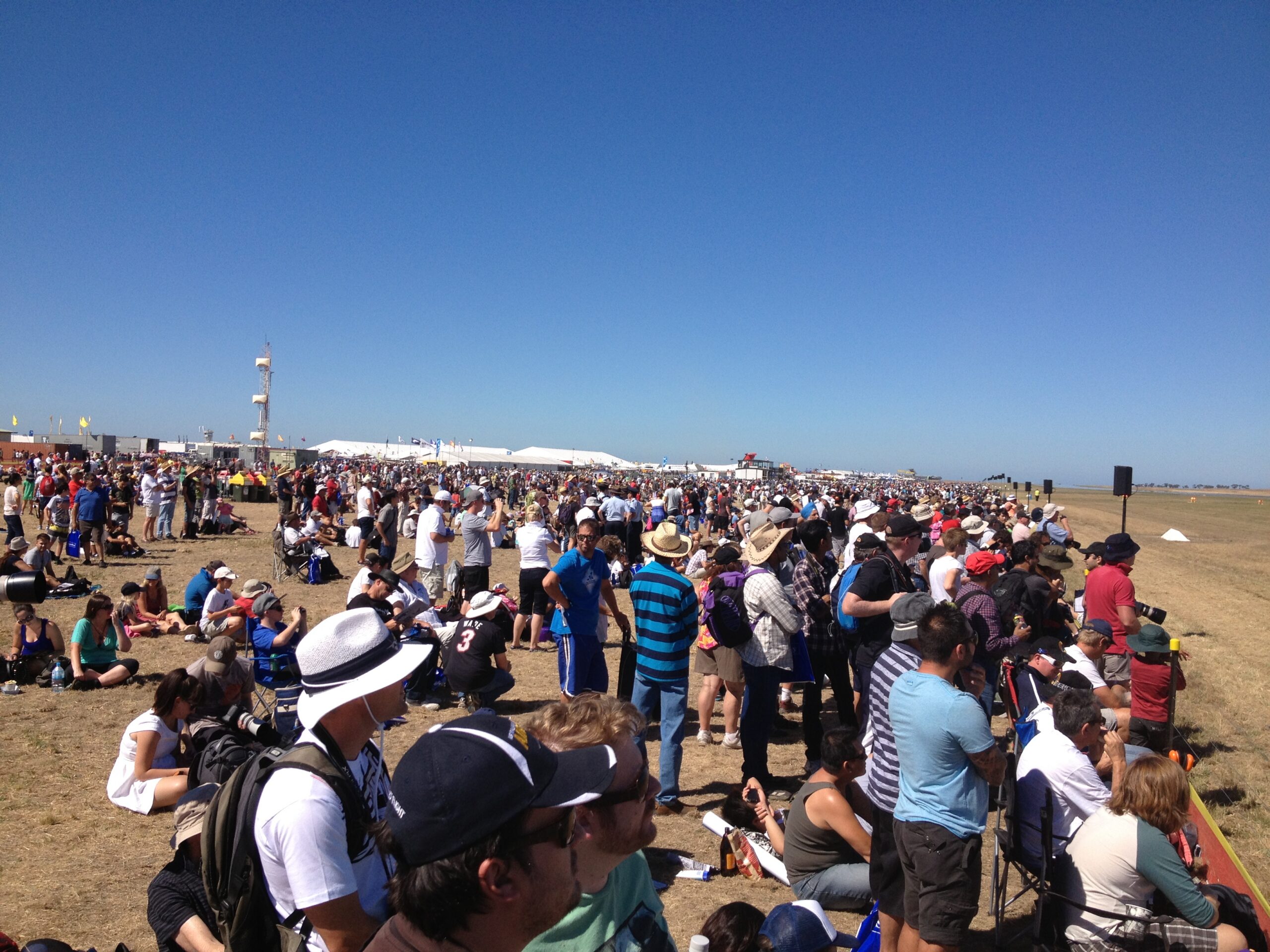 Crowd of spectators in the public viewing area at the 2013 Avalon Airshow