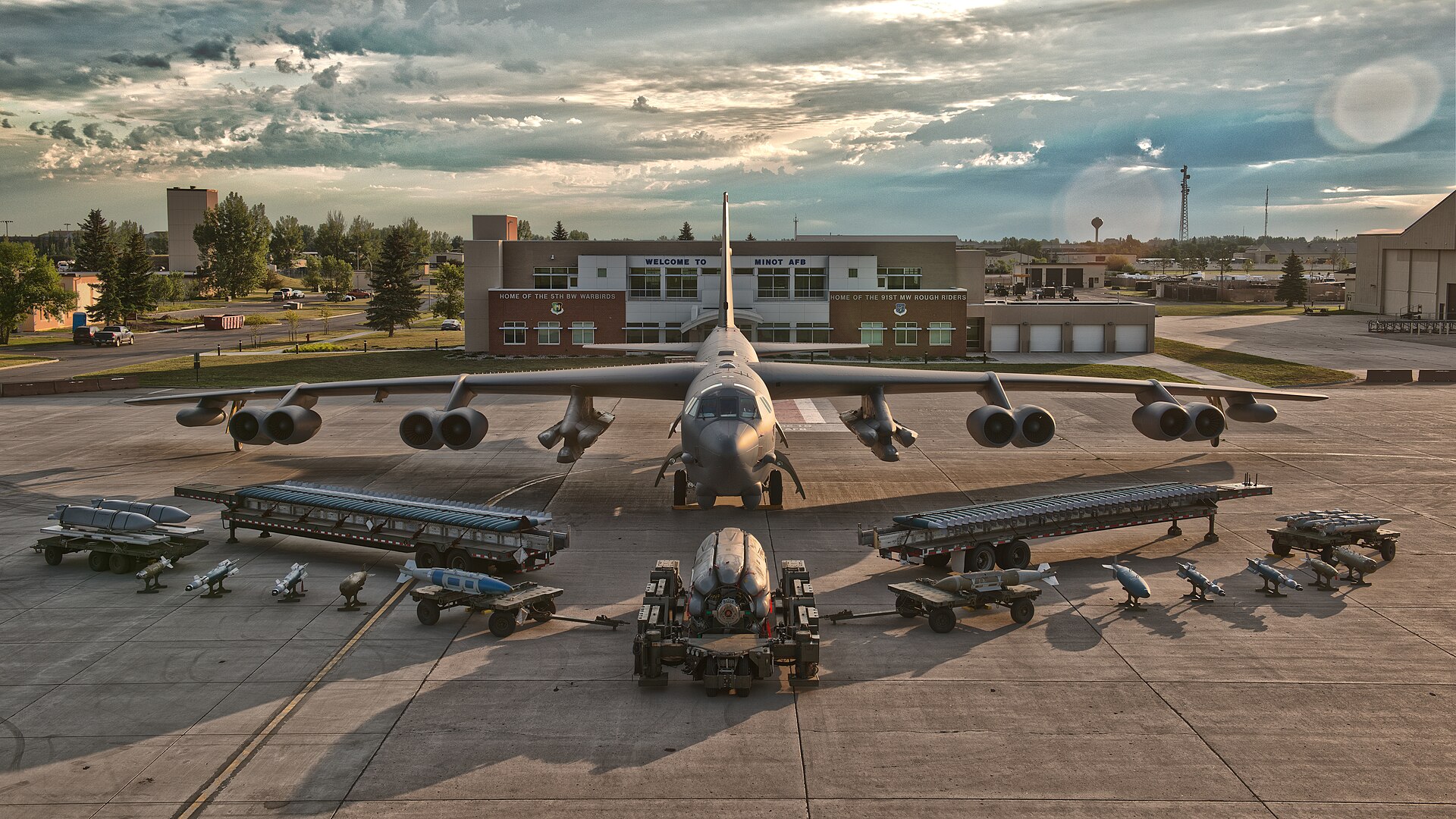A B-52H Stratofortress on static display showing its size and eight engines