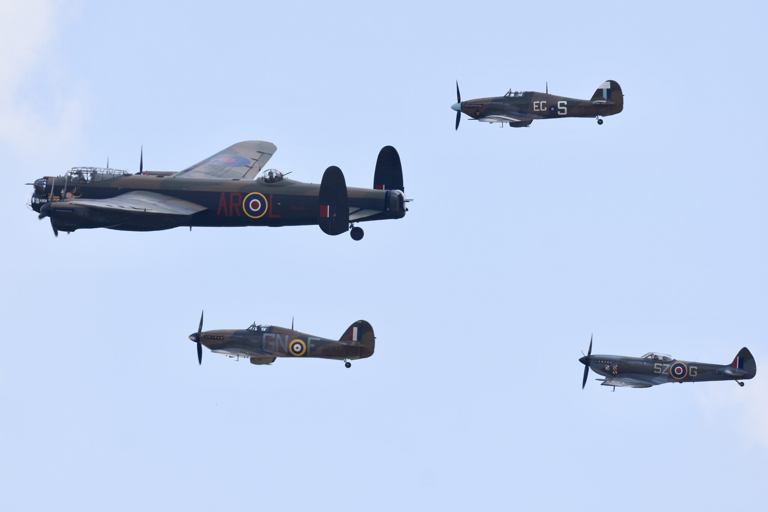 Avro Lancaster leading a Spitfire and two Hurricanes of the Battle of Britain Memorial Flight at RIAT 2018