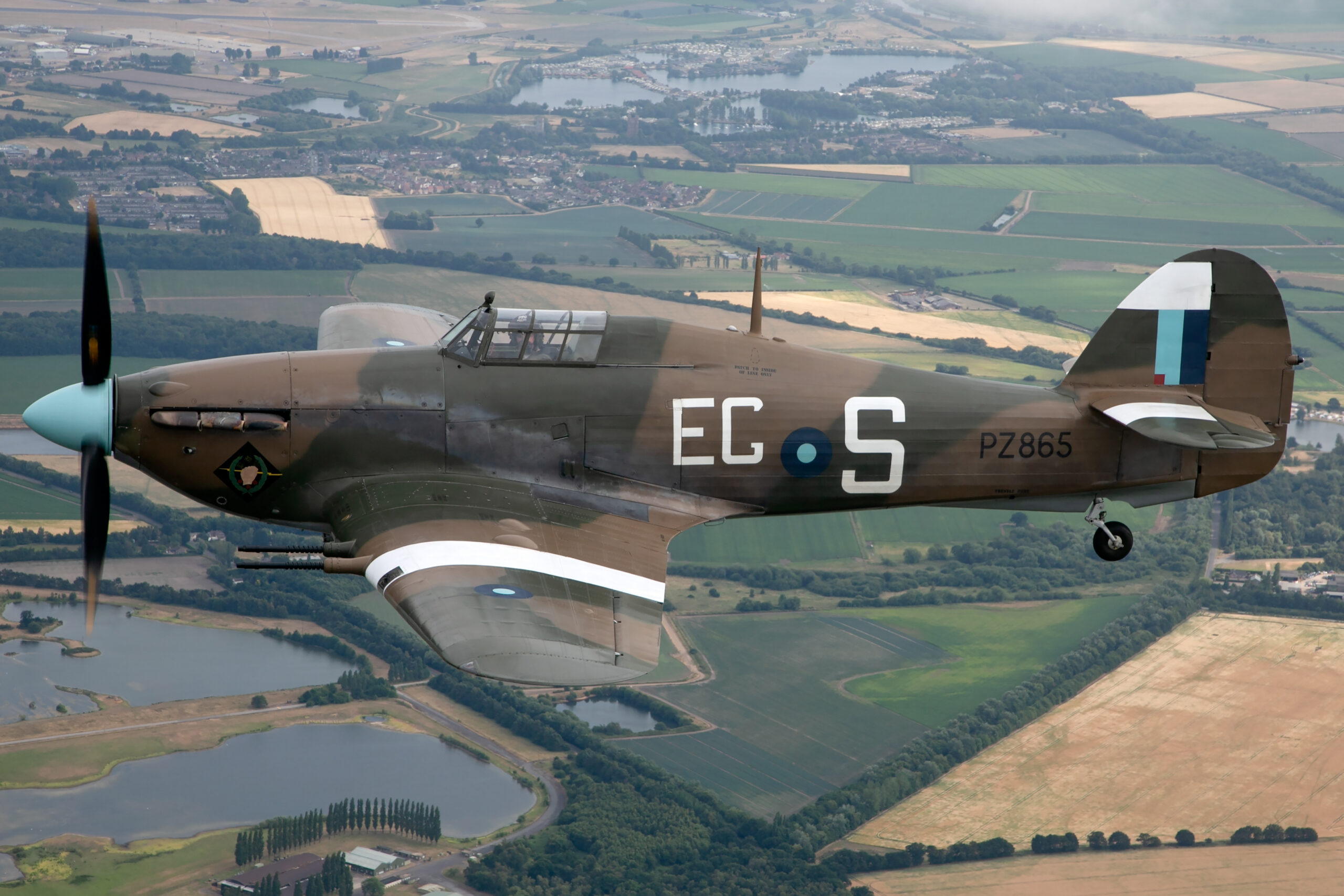 Battle of Britain Memorial Flight Hawker Hurricane PZ865 EG-S air to air over English countryside