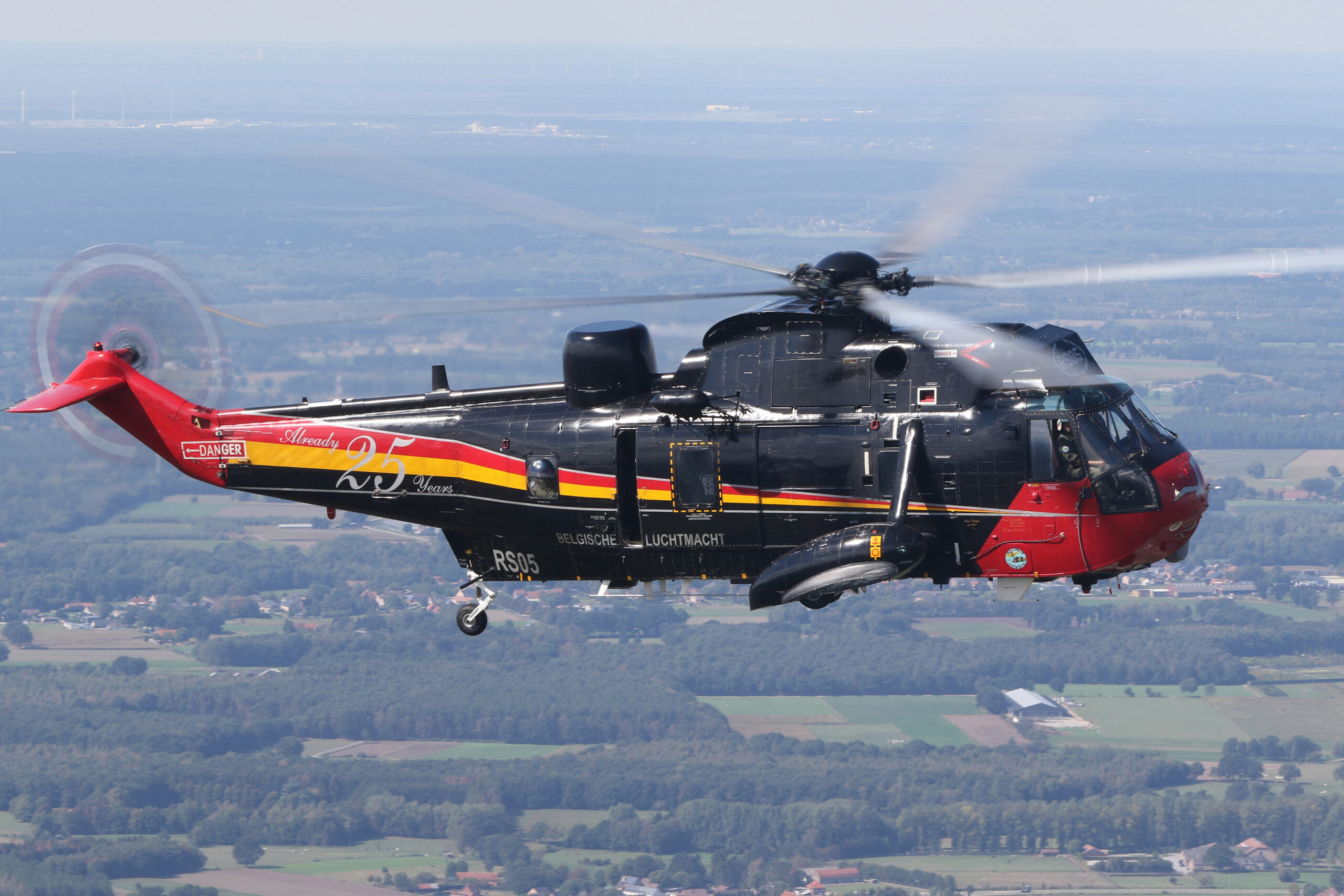 Belgian Air Force Westland Sea King Mk48 in flight with rotor blur