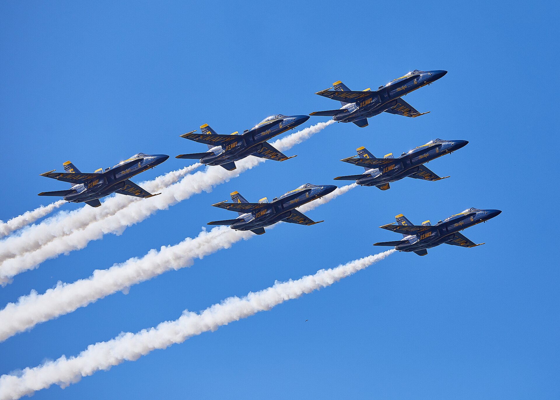 US Navy Blue Angels in delta formation during Fleet Week 2018