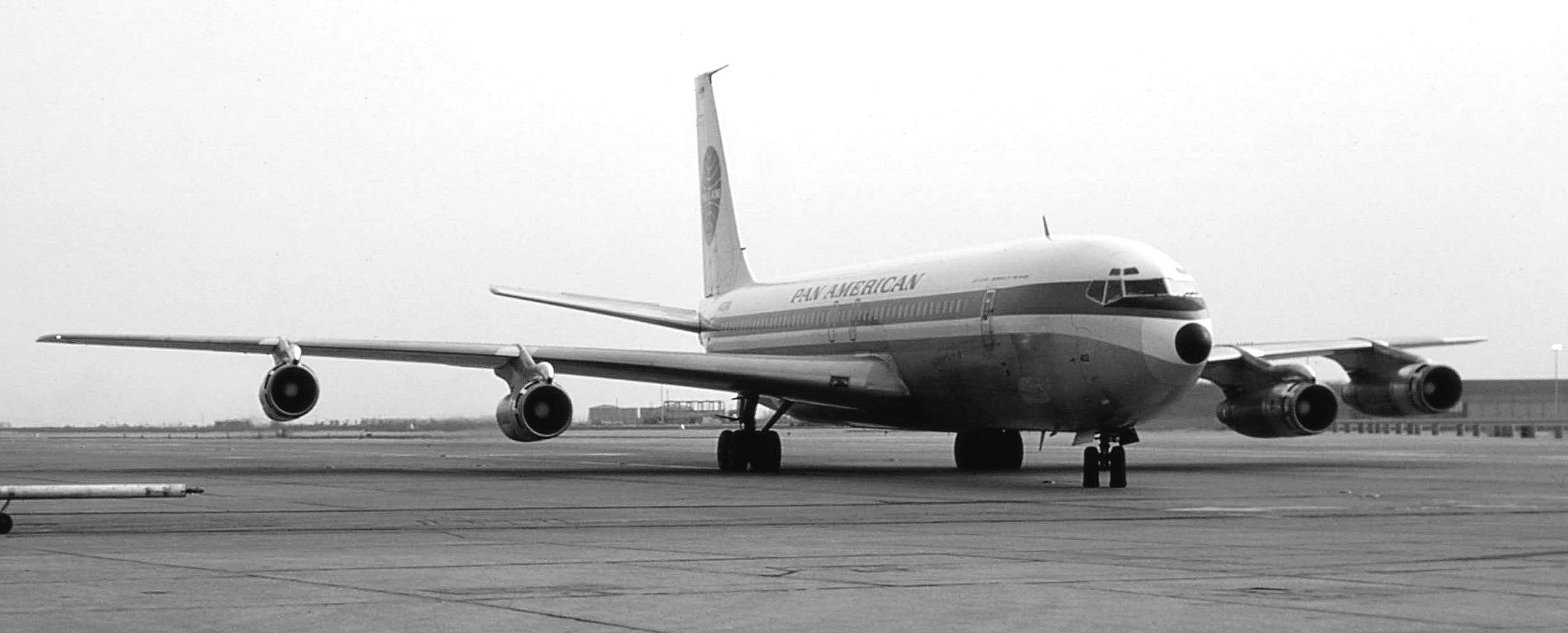 A Pan American Boeing 707 jet airliner in flight