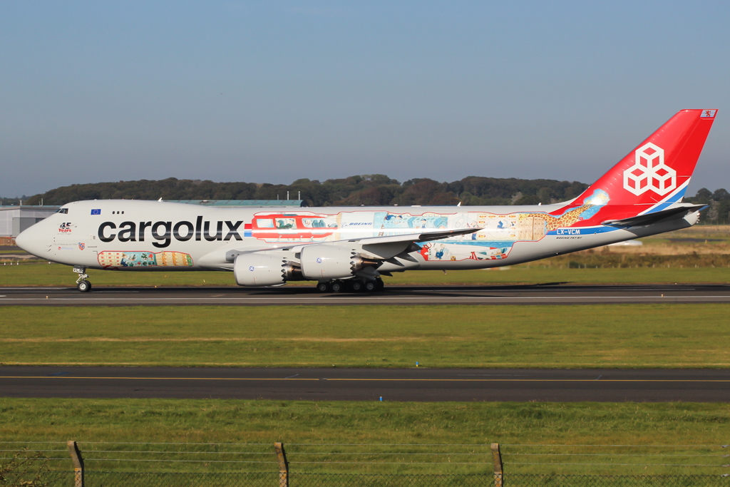 Cargolux Boeing 747-8 Freighter LX-VCM in special cutaway livery on the runway