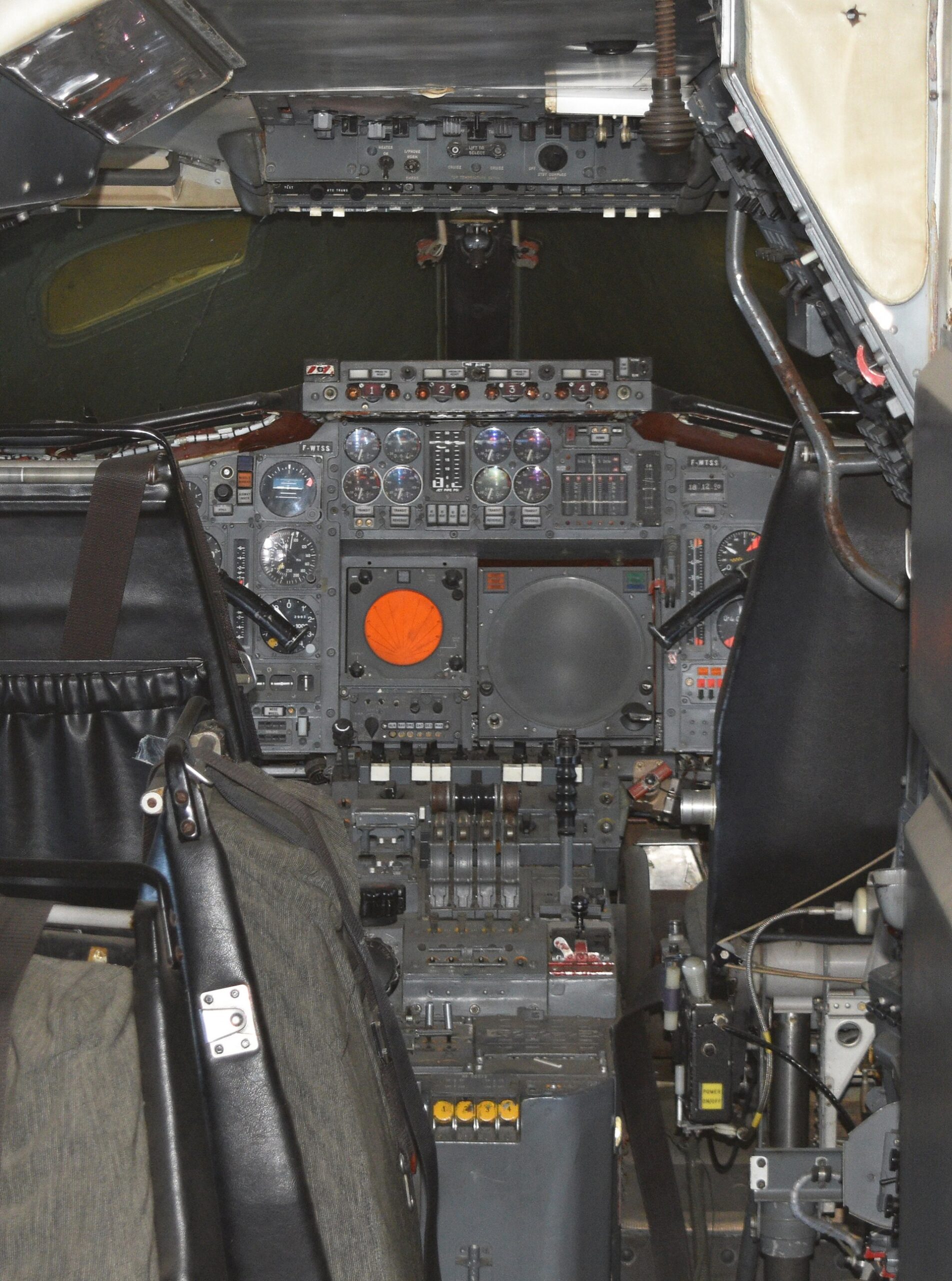 Cockpit of Concorde prototype 001 F-WTSS, preserved at the Musée de l'Air et de l'Espace, Le Bourget