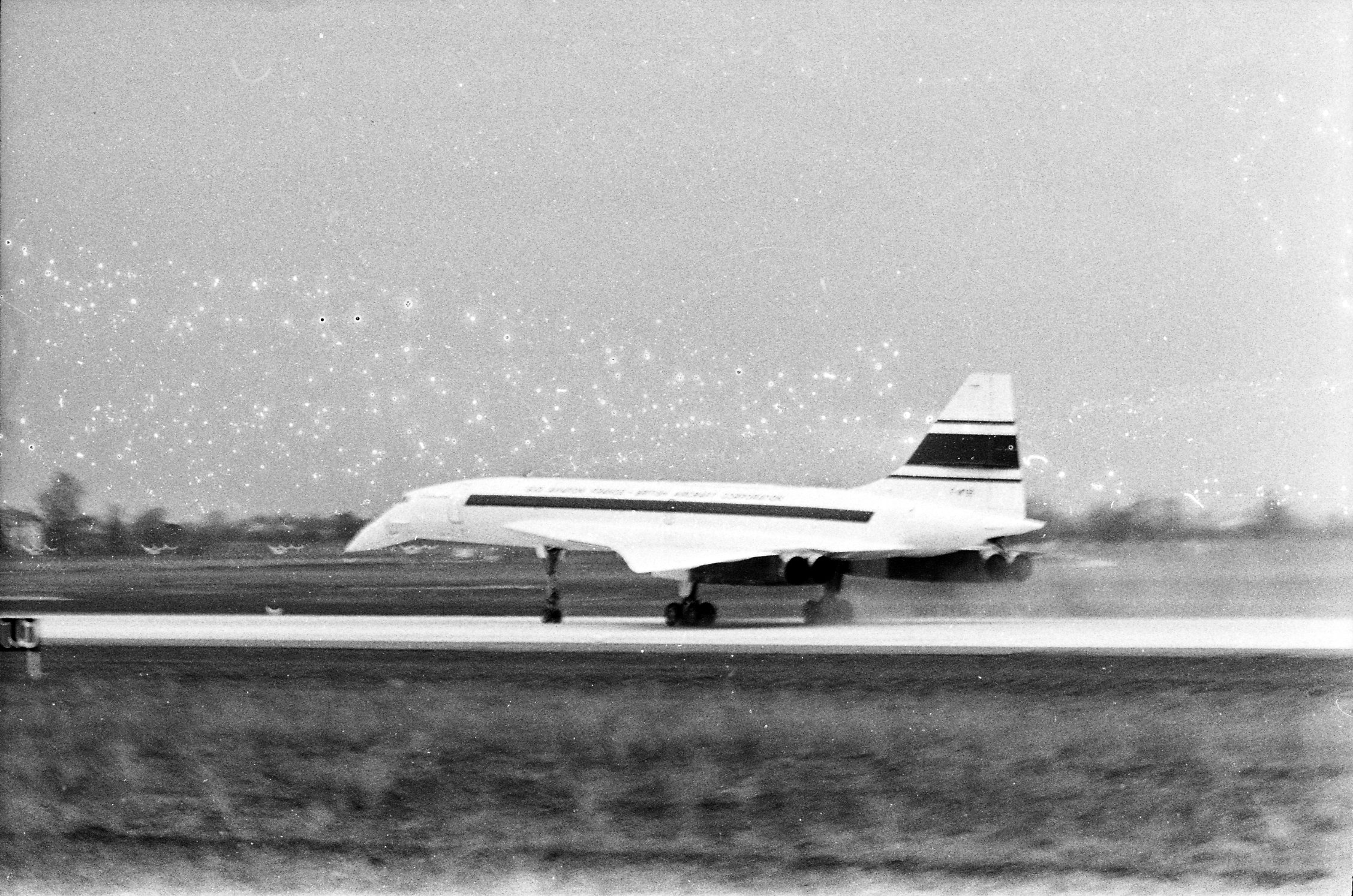 Concorde prototype 001 raising its nose during taxi trials at Toulouse in February 1969