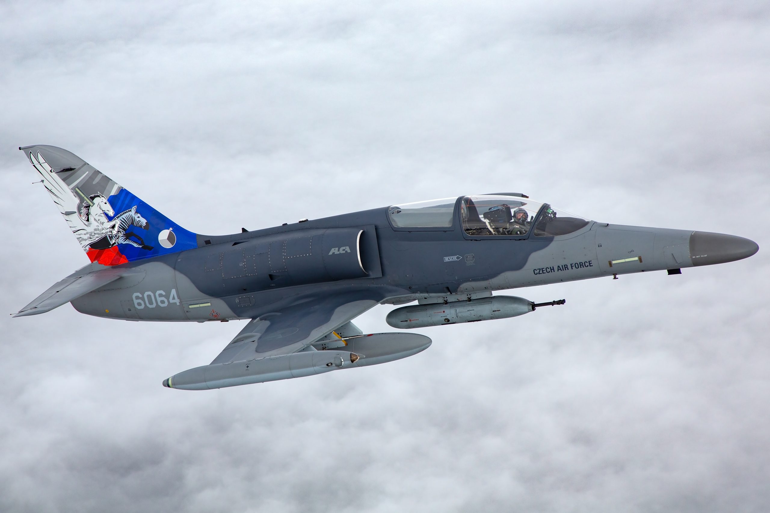 Czech Air Force Aero L-159 Alca under a flat grey overcast sky