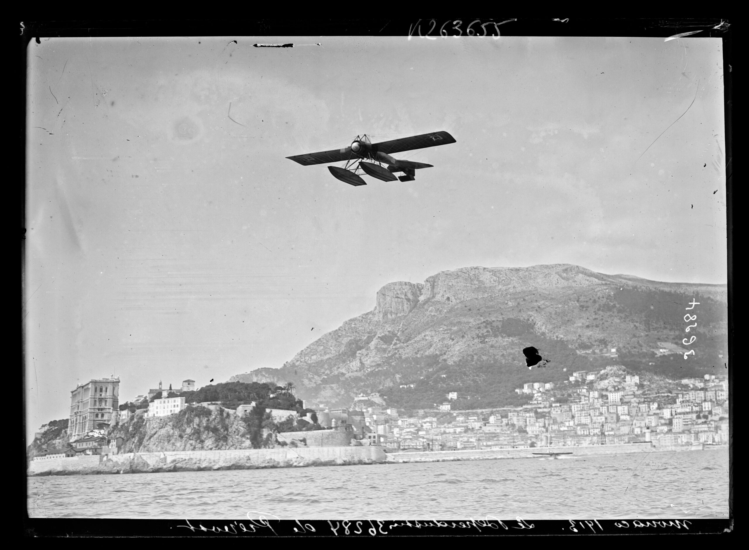 Deperdussin seaplane flying at Monaco in 1913, the year Prevost won the first Schneider Trophy