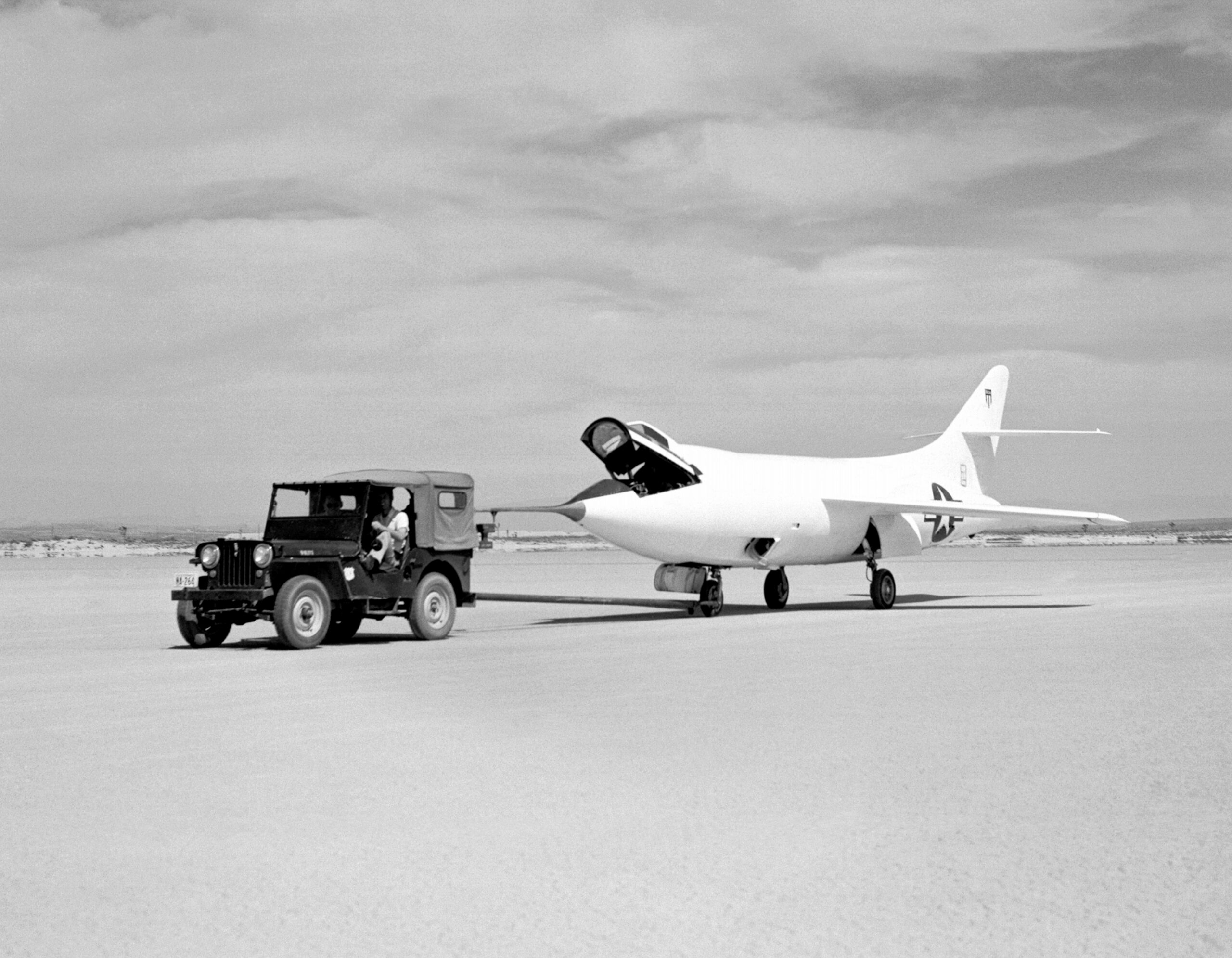 Douglas D-558-II Skyrocket research aircraft on the lakebed at Muroc