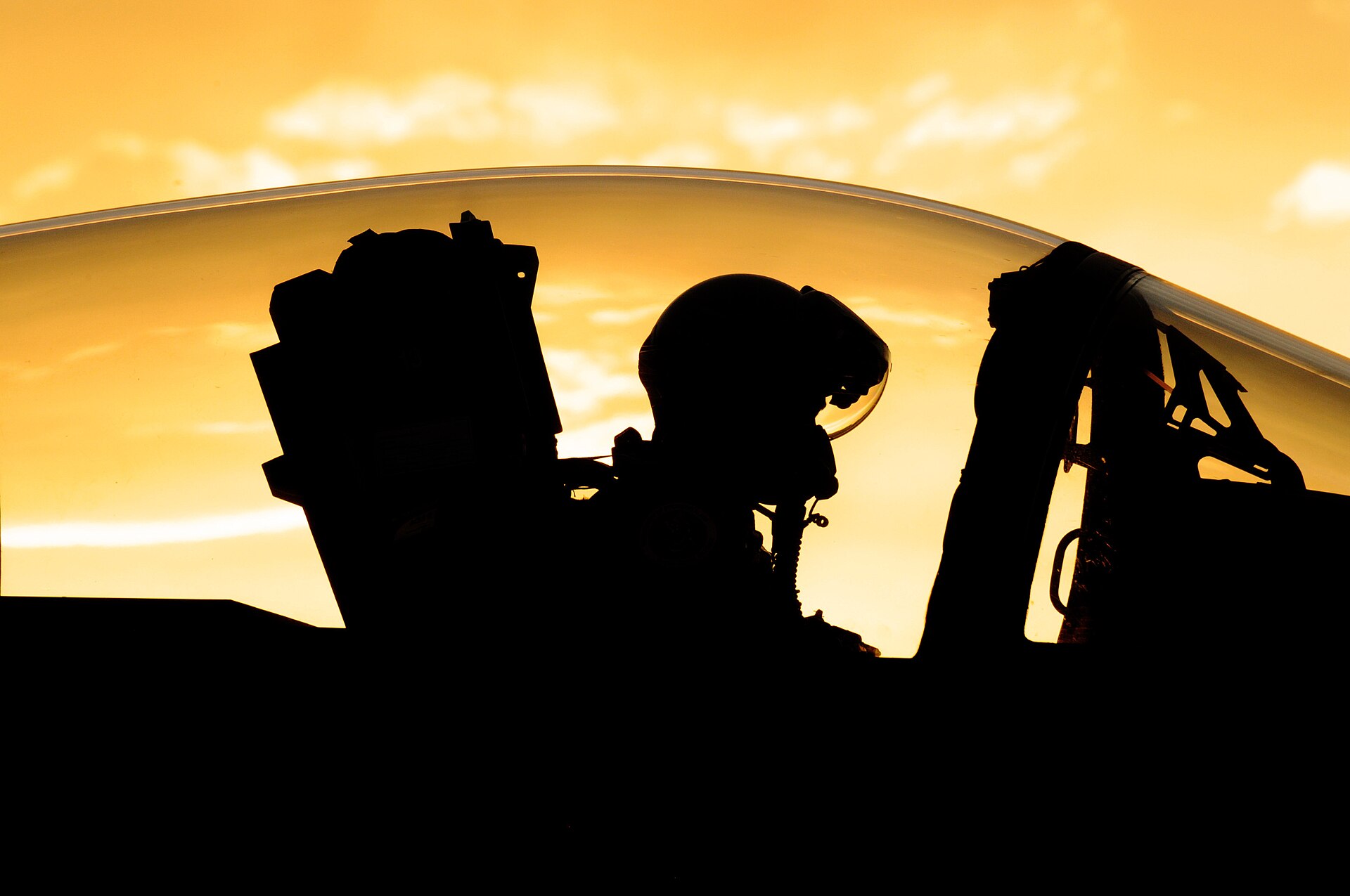 F-15 on the flightline as the sun sets at Nellis Air Force Base