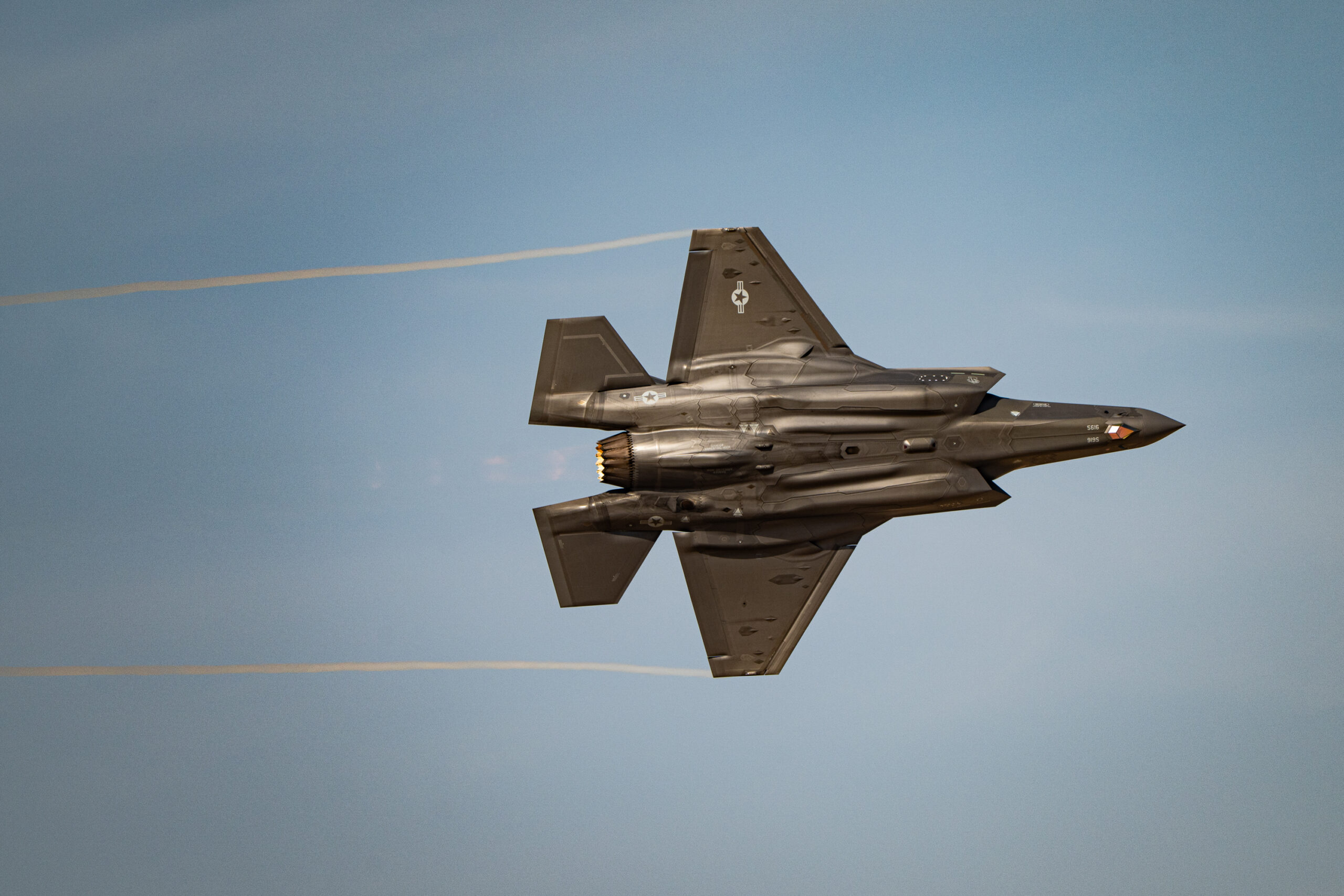 F-35A Lightning II demonstration team aircraft in flight over the Dubai Airshow