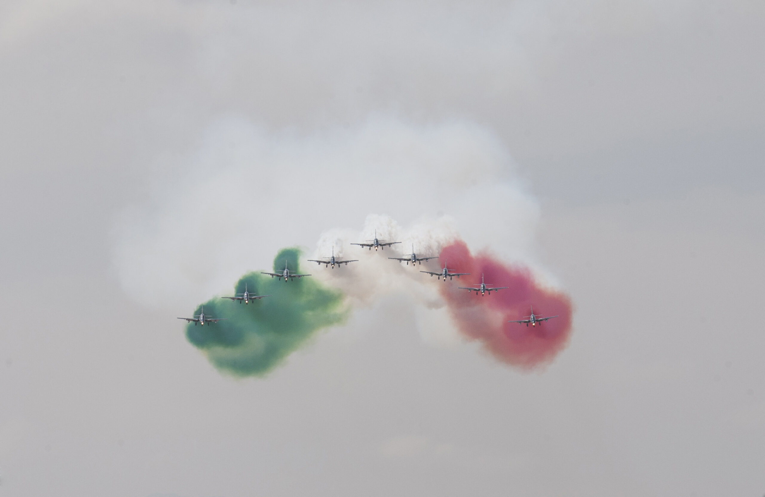 Frecce Tricolori aerobatic team flying in formation at the 2016 Marrakech Airshow