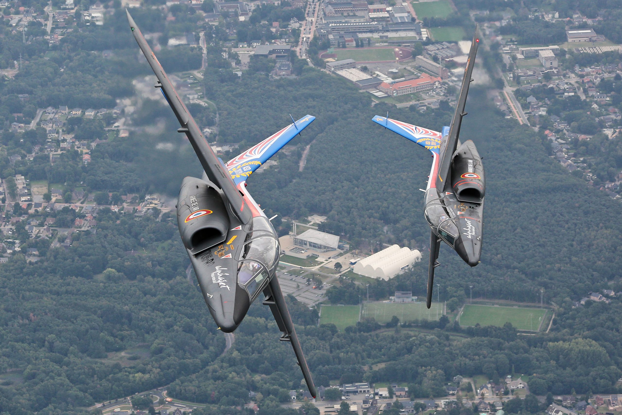 Two French Air Force Alpha Jets in formation, air to air