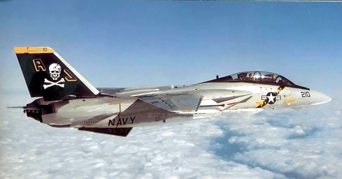 Grumman F-14A Tomcat of VF-84 in flight in 1978 with wings partially swept