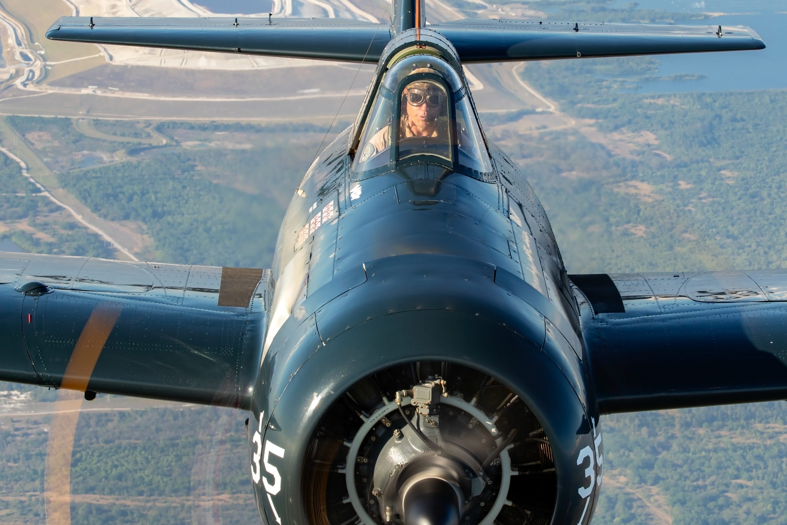 Grumman FM-2 Wildcat filling the frame head-on, air to air