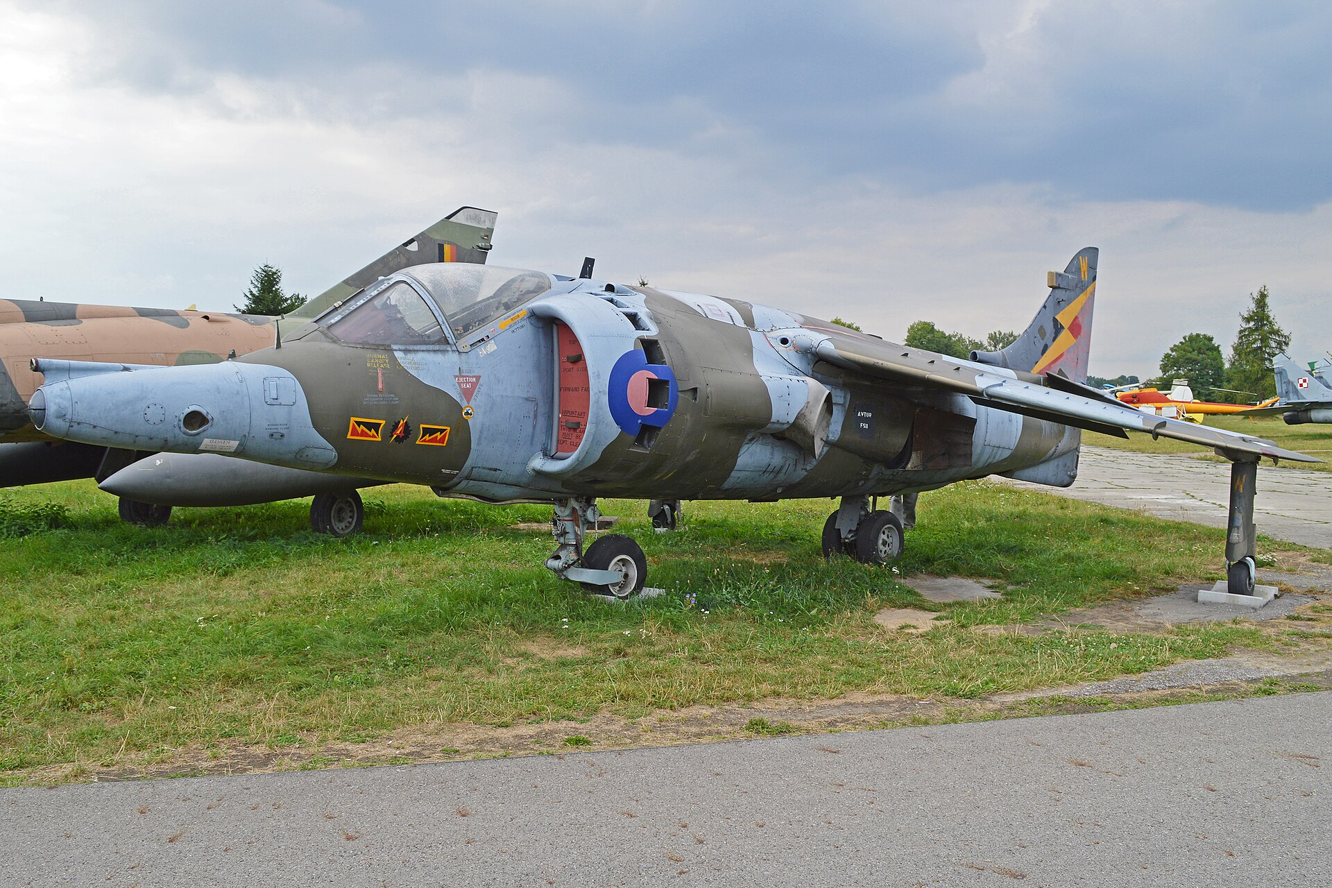 Hawker Siddeley Harrier GR.3 XW919 in No. 4 Squadron RAF markings, preserved at the Polish Aviation Museum, Krakow