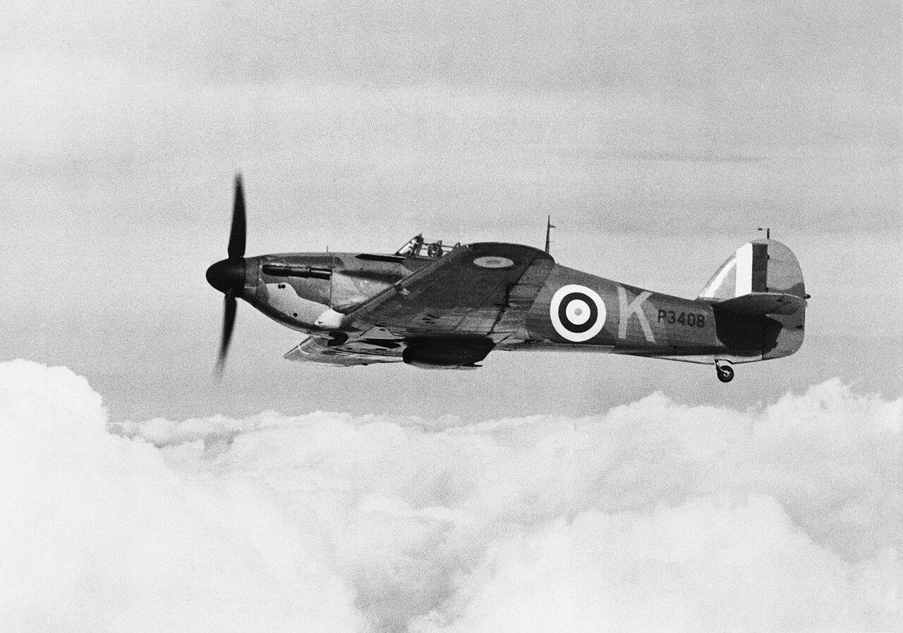 Hawker Hurricane Mk I P3408 of No. 85 Squadron RAF in flight, October 1940