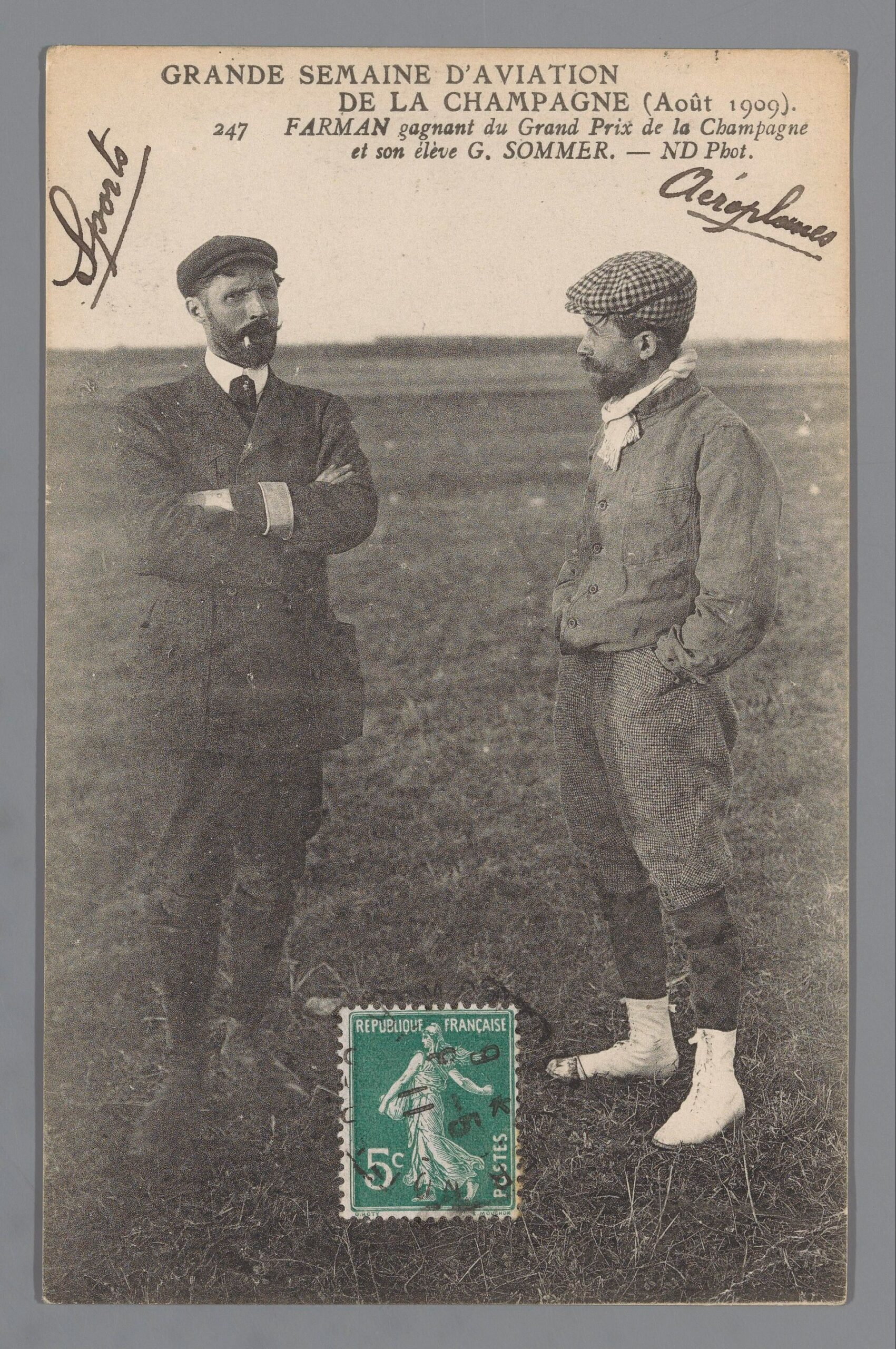 Henri Farman, winner of the Grand Prix de la Champagne, with his pupil Roger Sommer