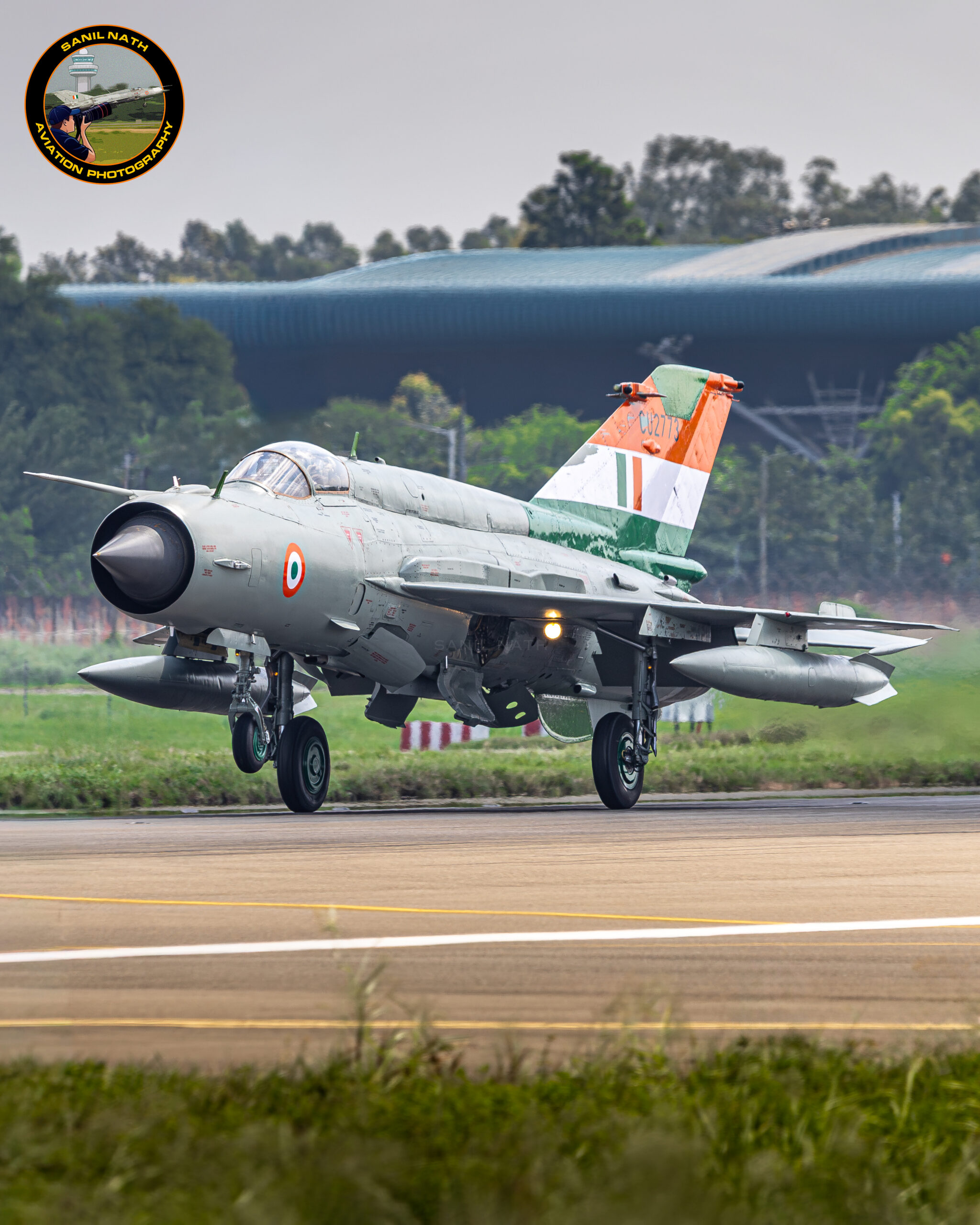 Indian Air Force MiG-21 Bison landing with brake parachute deployed