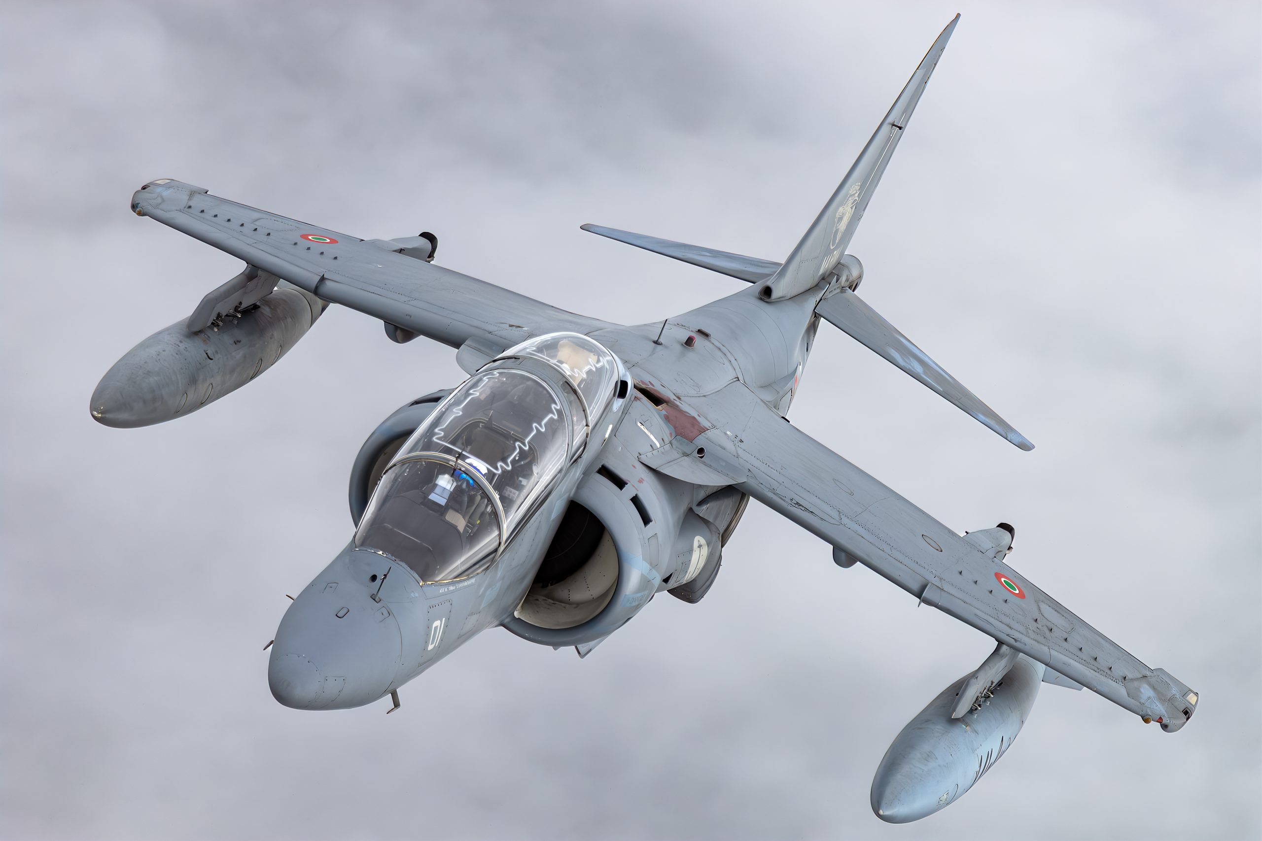 Italian Navy AV-8B Harrier II against heavy overcast
