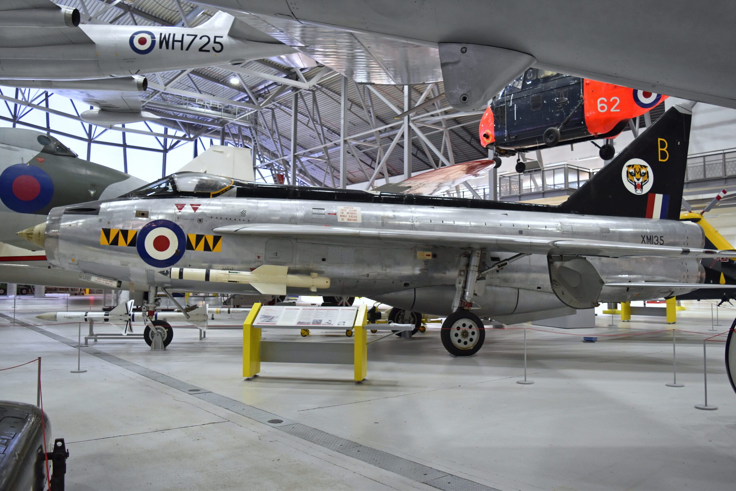 Lightning F.1 XM135, the aircraft involved in the 1966 accidental flight, preserved at Duxford