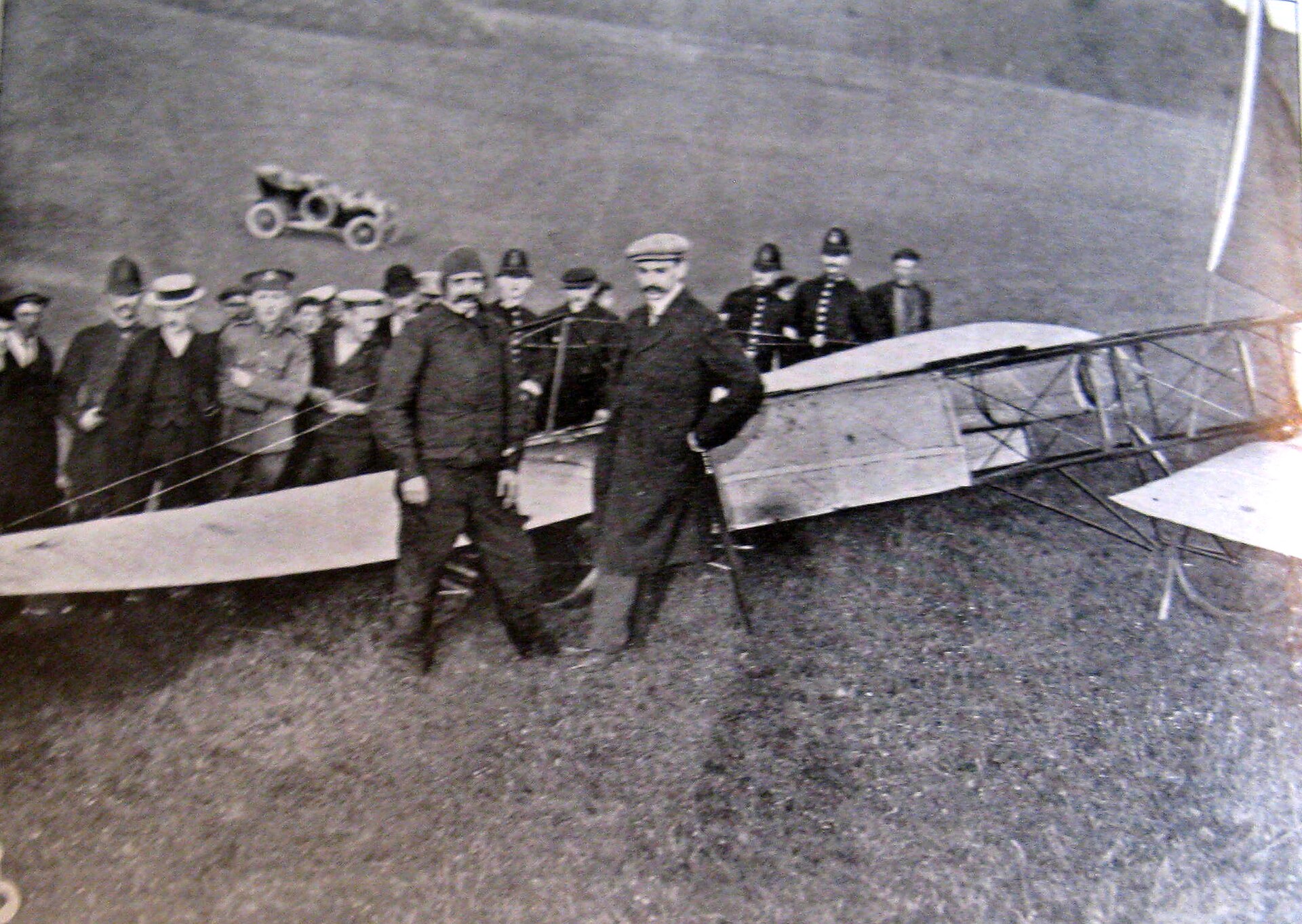 Louis Bleriot and his Bleriot XI monoplane at Dover after the first Channel crossing by aeroplane on 25 July 1909