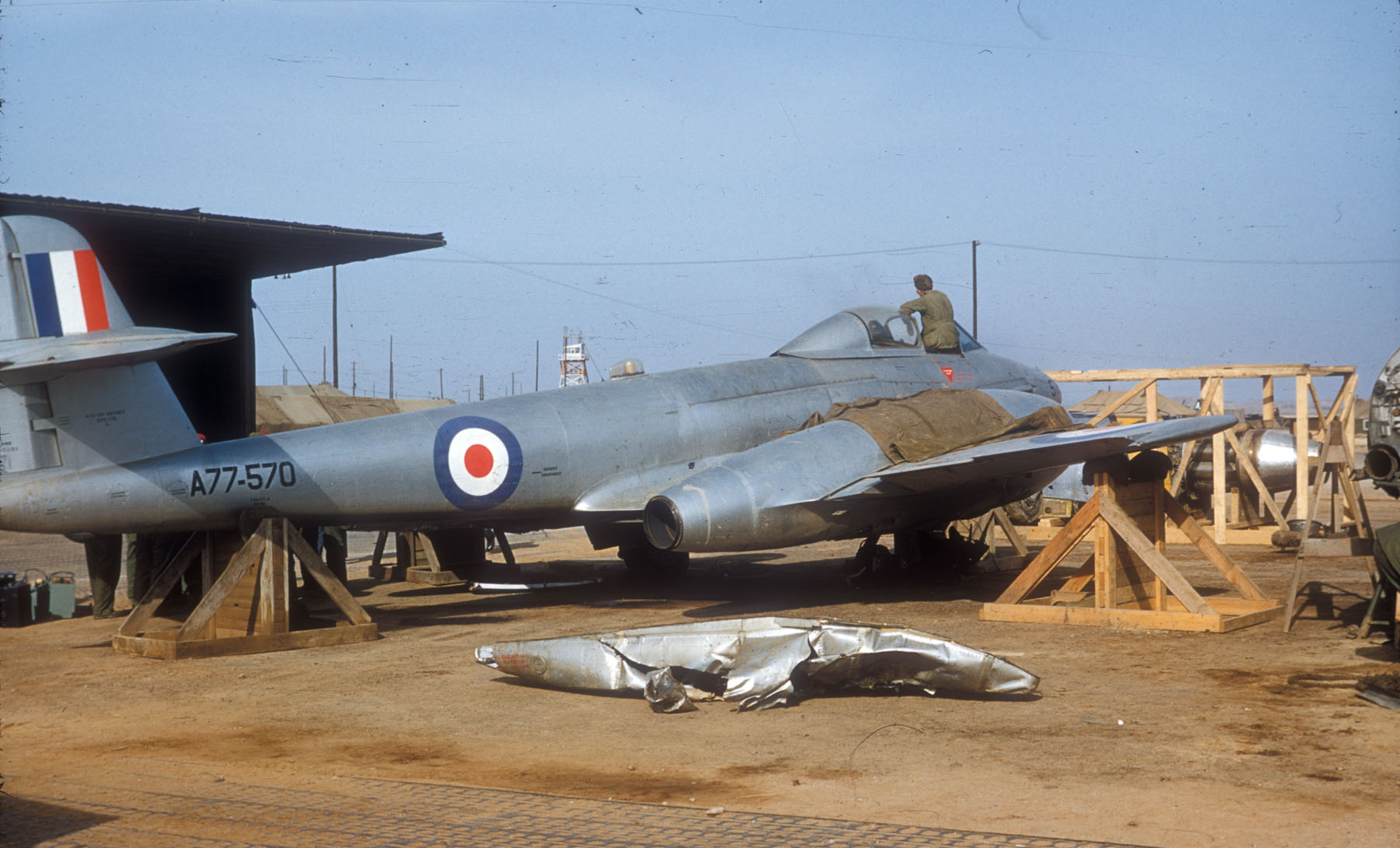 A Gloster Meteor F.8 of No. 77 Squadron RAAF at Kimpo, Korea, about 1952