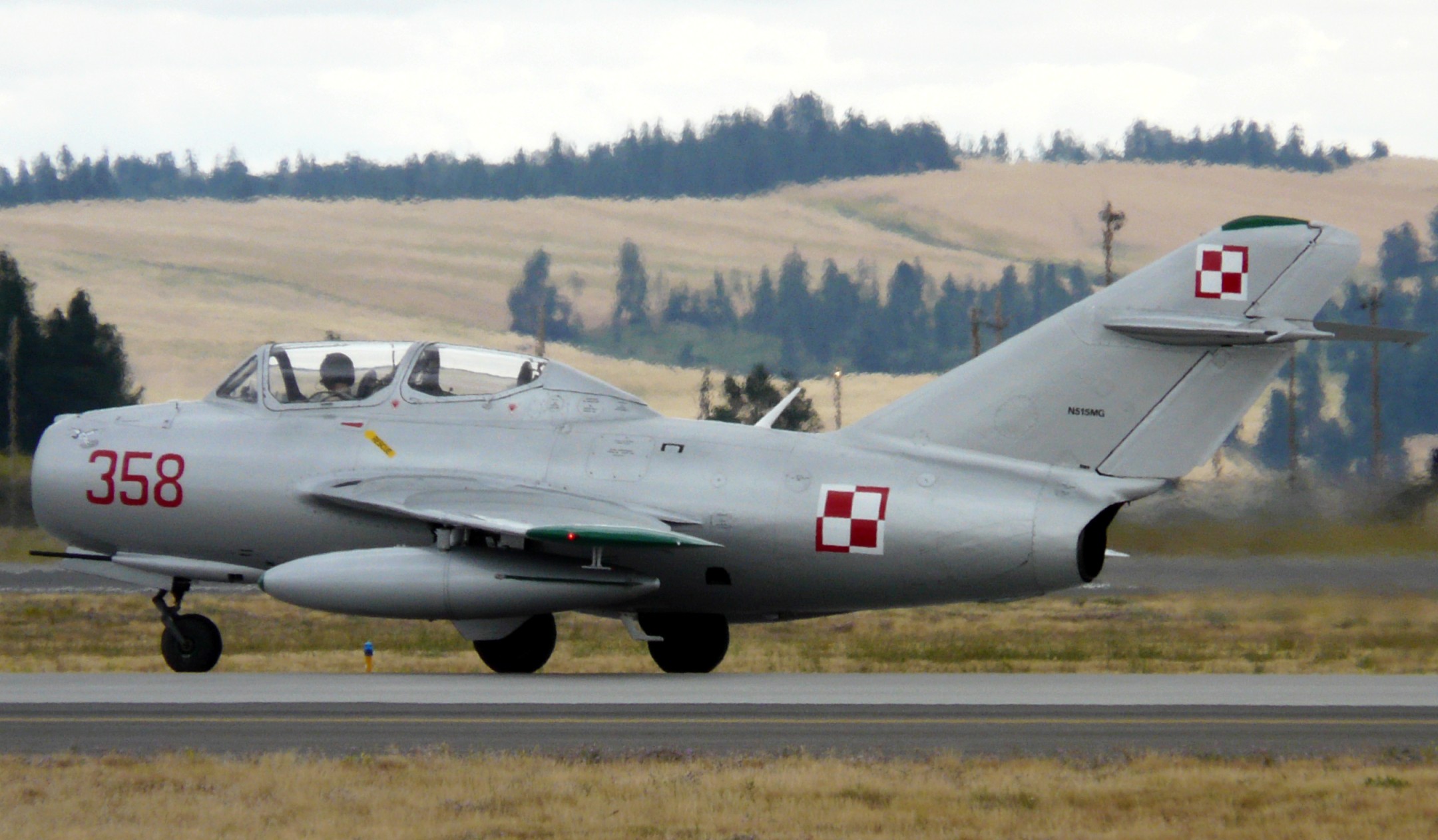 A two-seat MiG-15UTI trainer in Polish markings