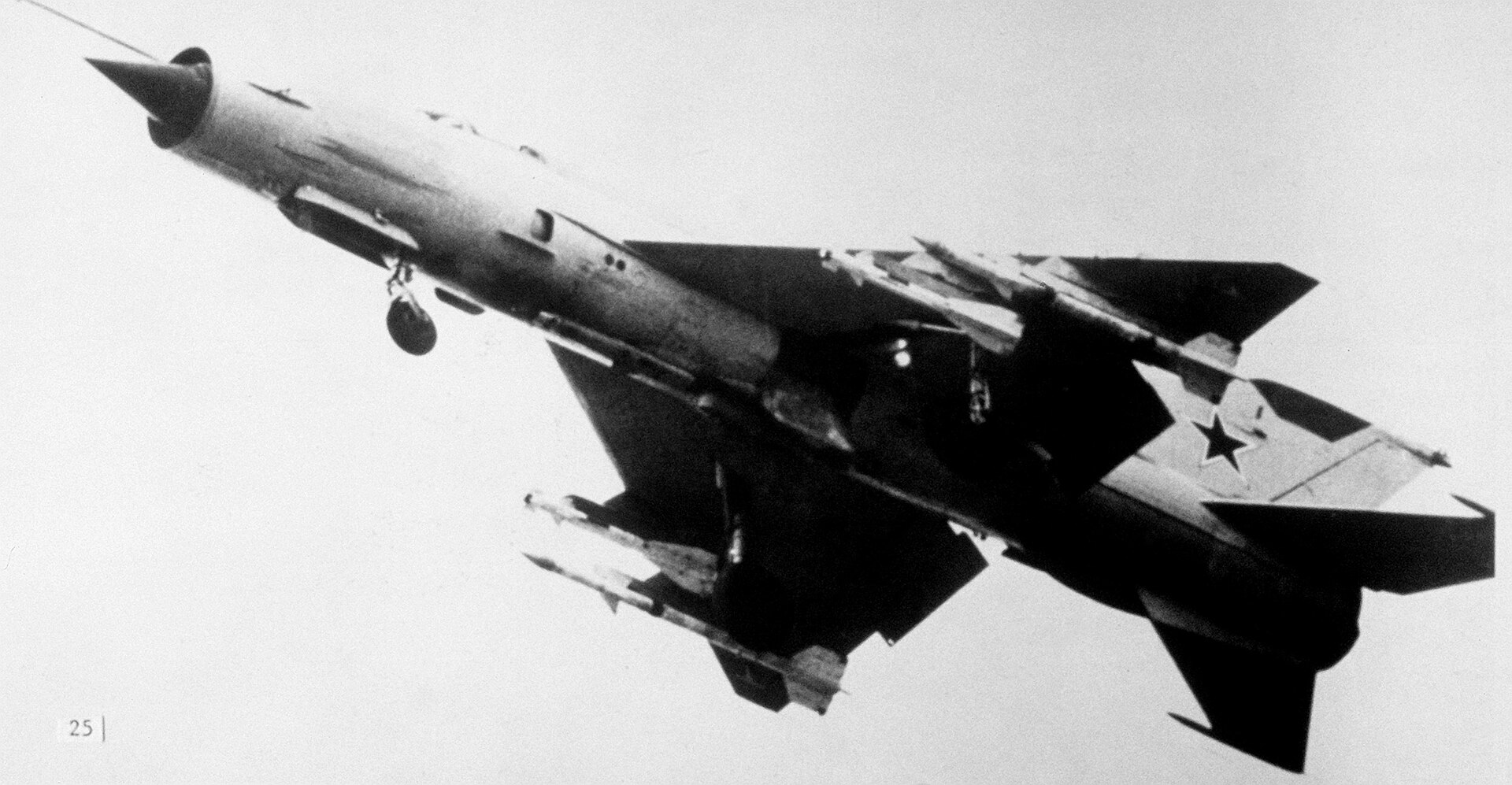 A Soviet Mikoyan-Gurevich MiG-21SM showing its tailed delta layout and nose intake