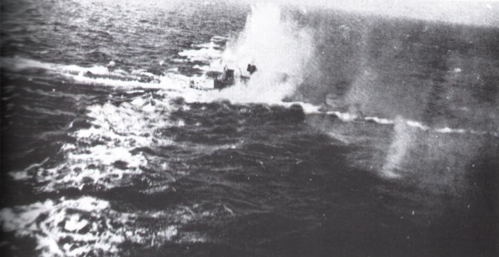 Rocket attack by RAF Mosquitos on German submarine U-1065 in 1945