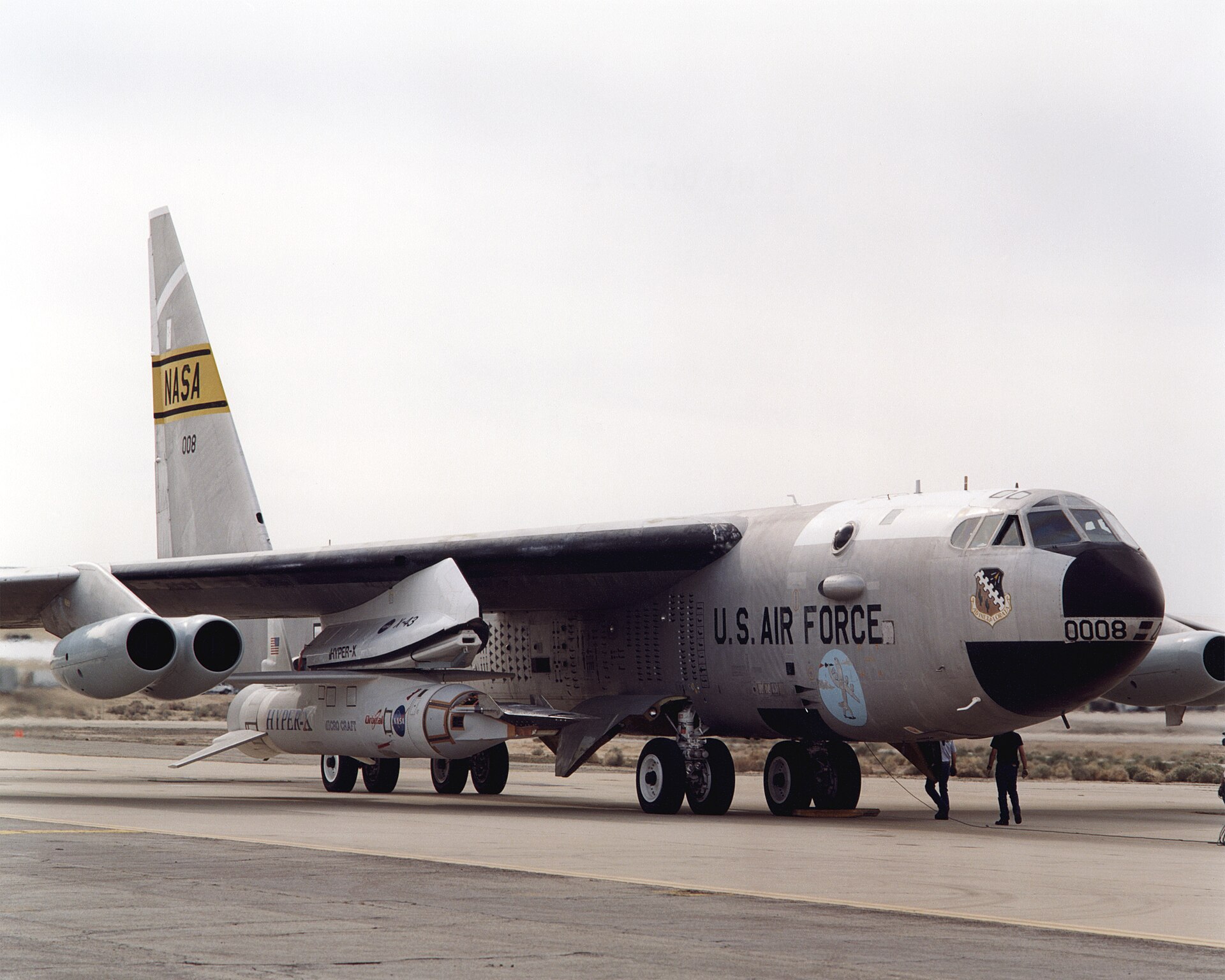 NASA NB-52B mothership carrying an X-43A research vehicle on a Pegasus booster under the wing