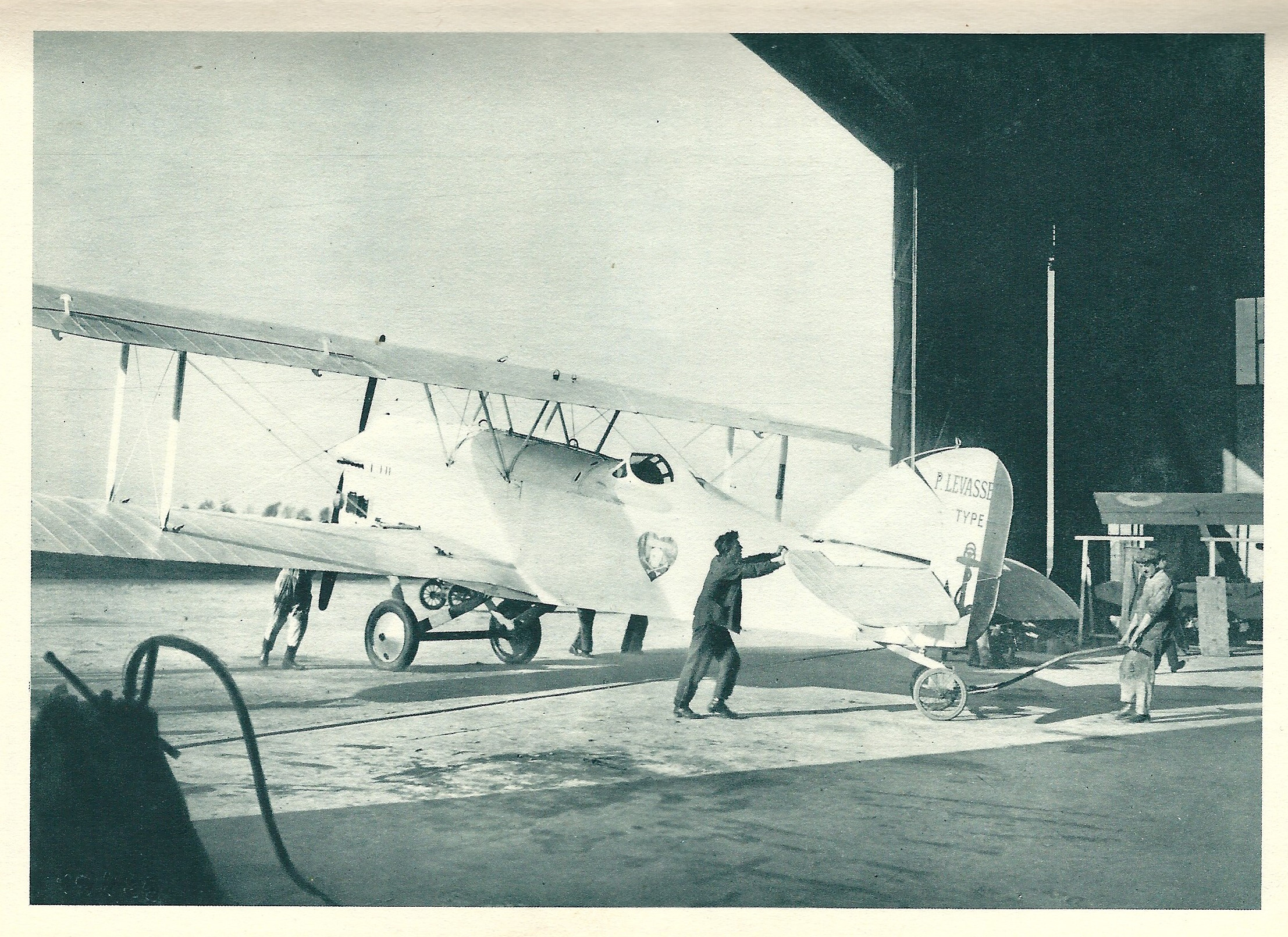 Nungesser and Coli's Levasseur PL.8 L'Oiseau Blanc in its hangar before the 1927 Atlantic attempt