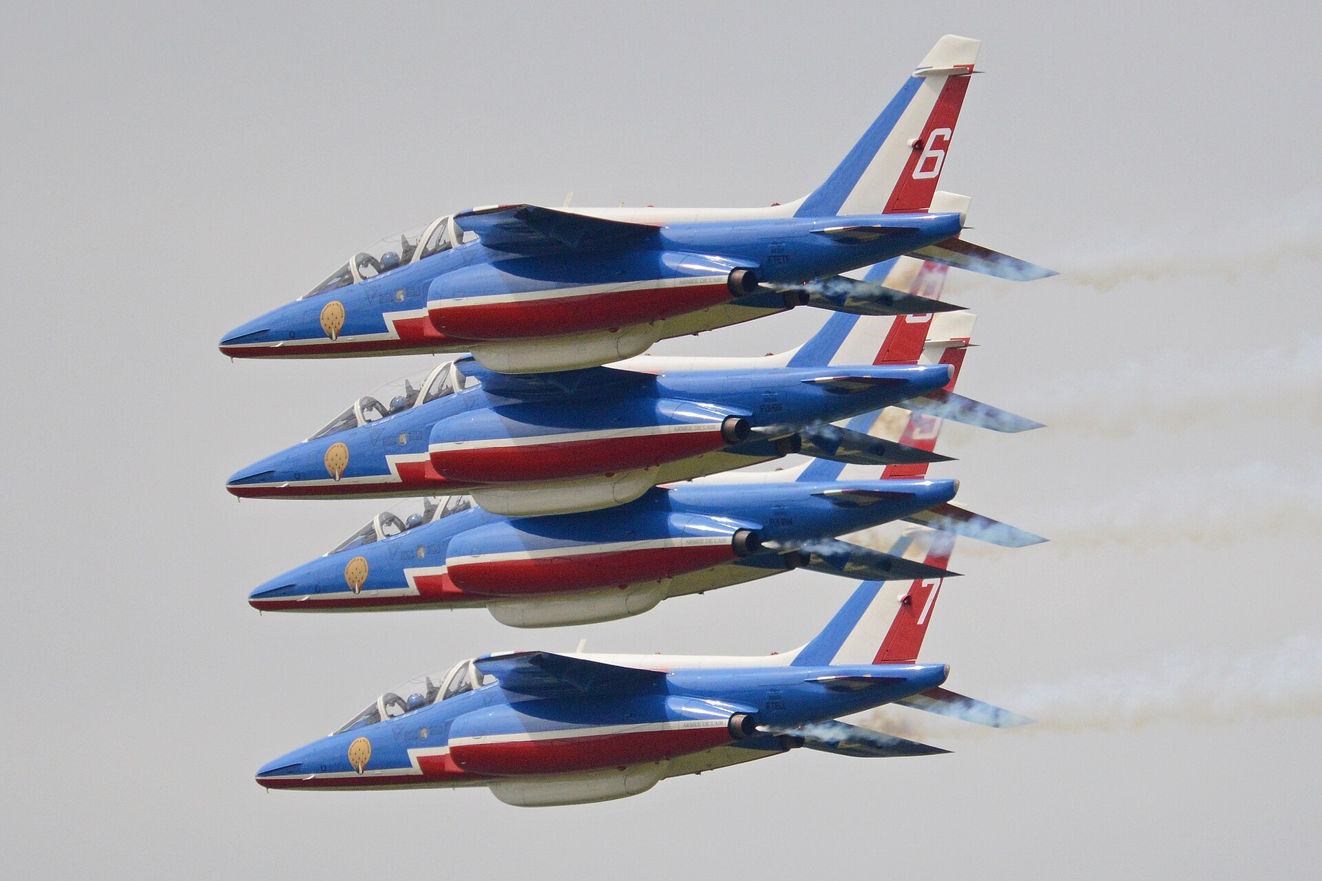 Four Patrouille de France Alpha Jets in close formation