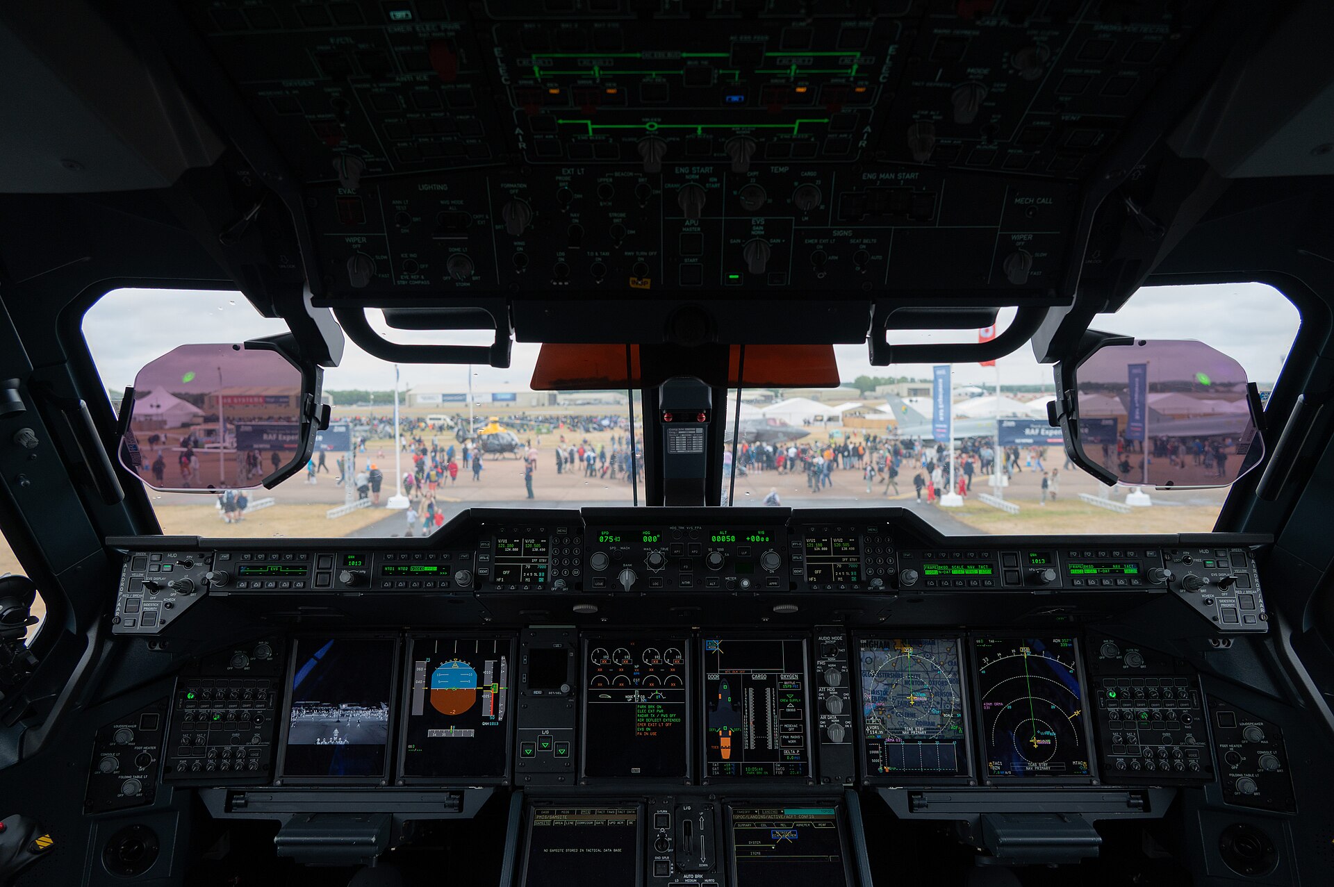RIAT crowd at RAF Fairford viewed from the cockpit of a static aircraft