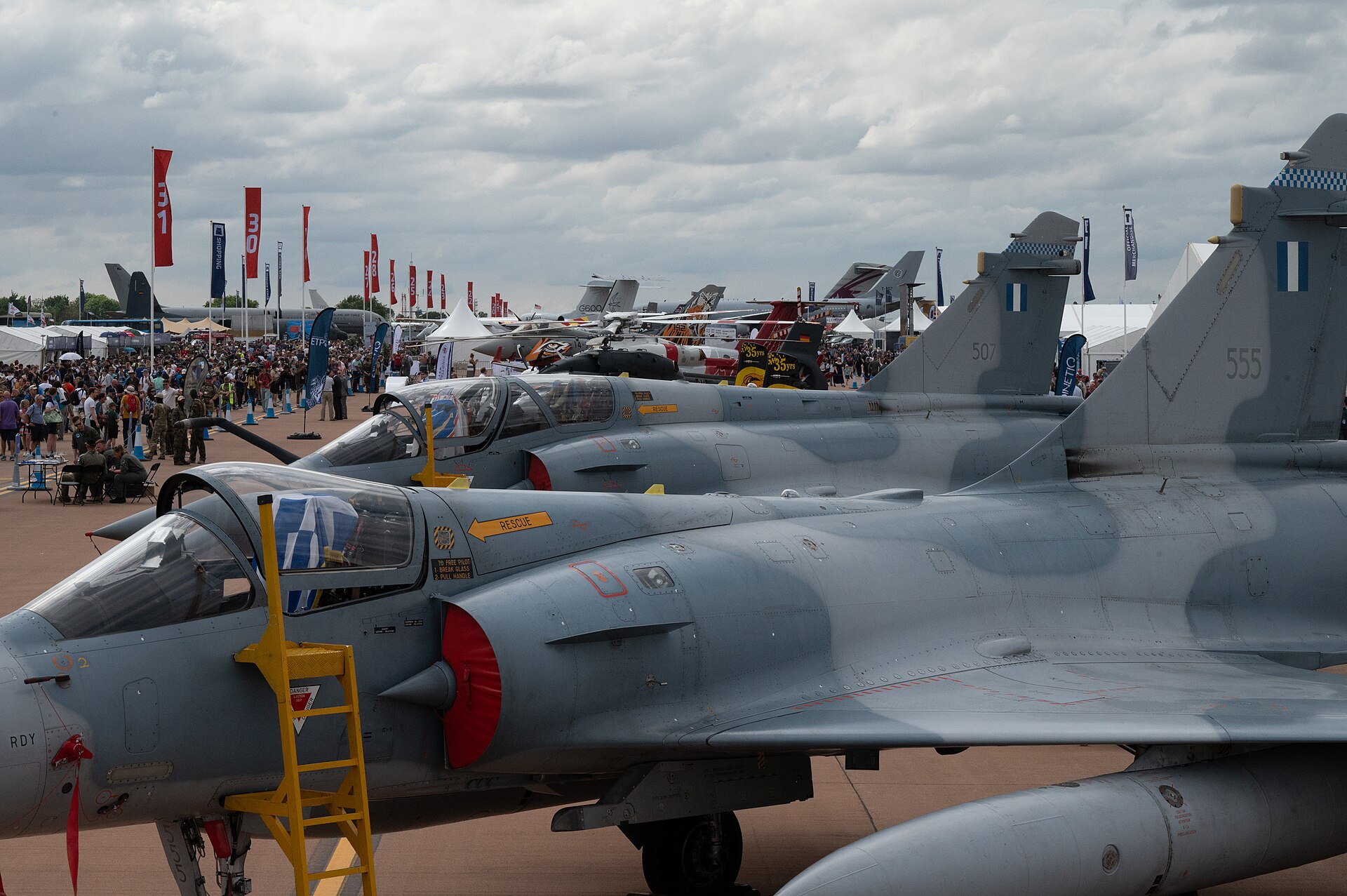 French Air Force Mirage 2000s parked on the static line at RIAT 2025