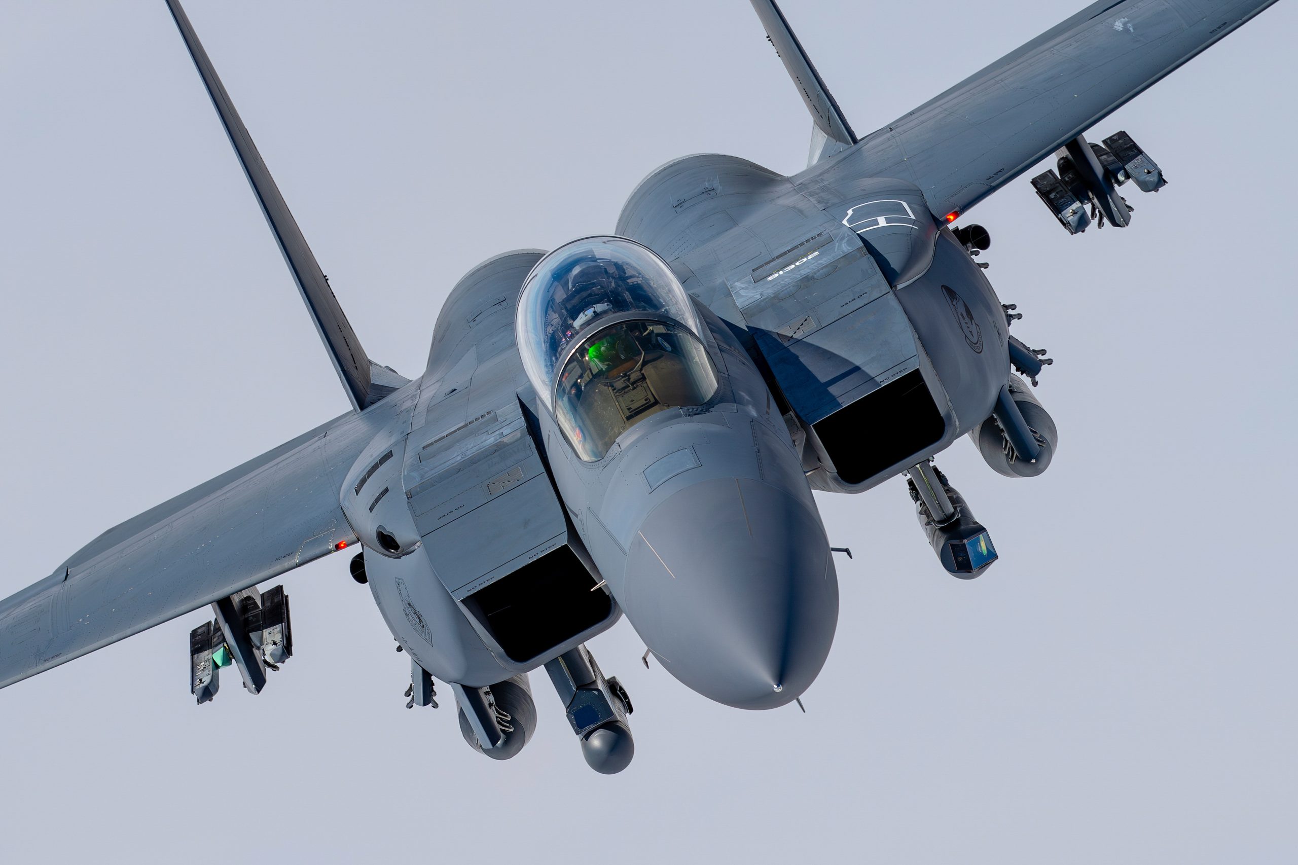 USAF F-15E Strike Eagle photographed air to air at RIAT