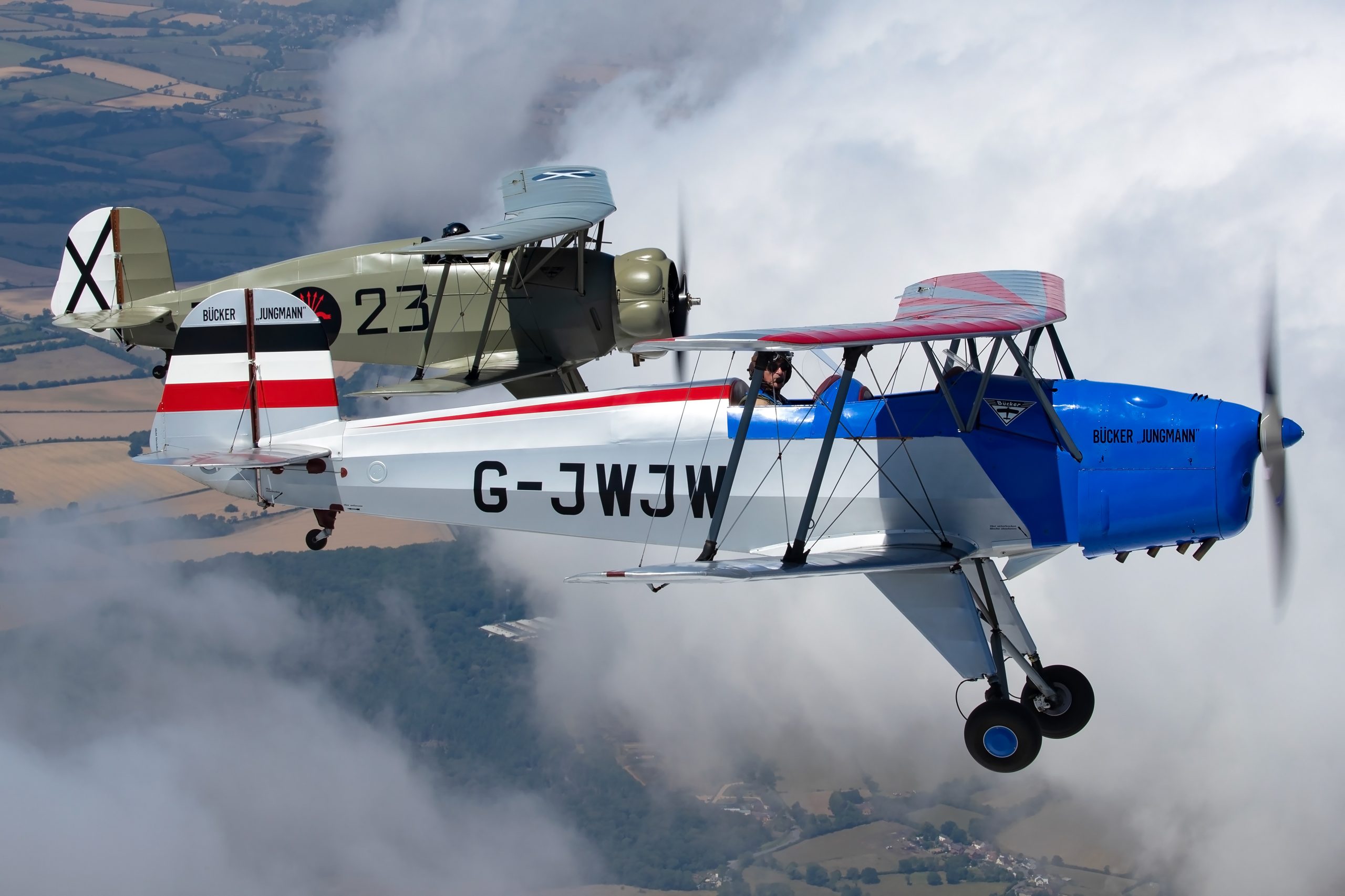 Vintage biplane trainer photographed air to air at RIAT
