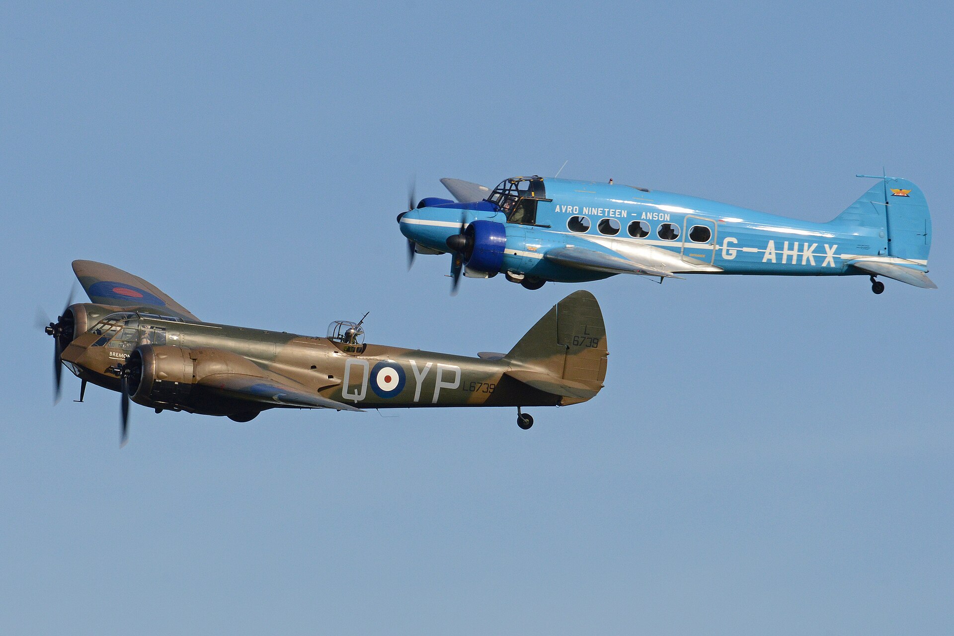 Bristol Blenheim and Avro Anson flying in formation at Old Warden