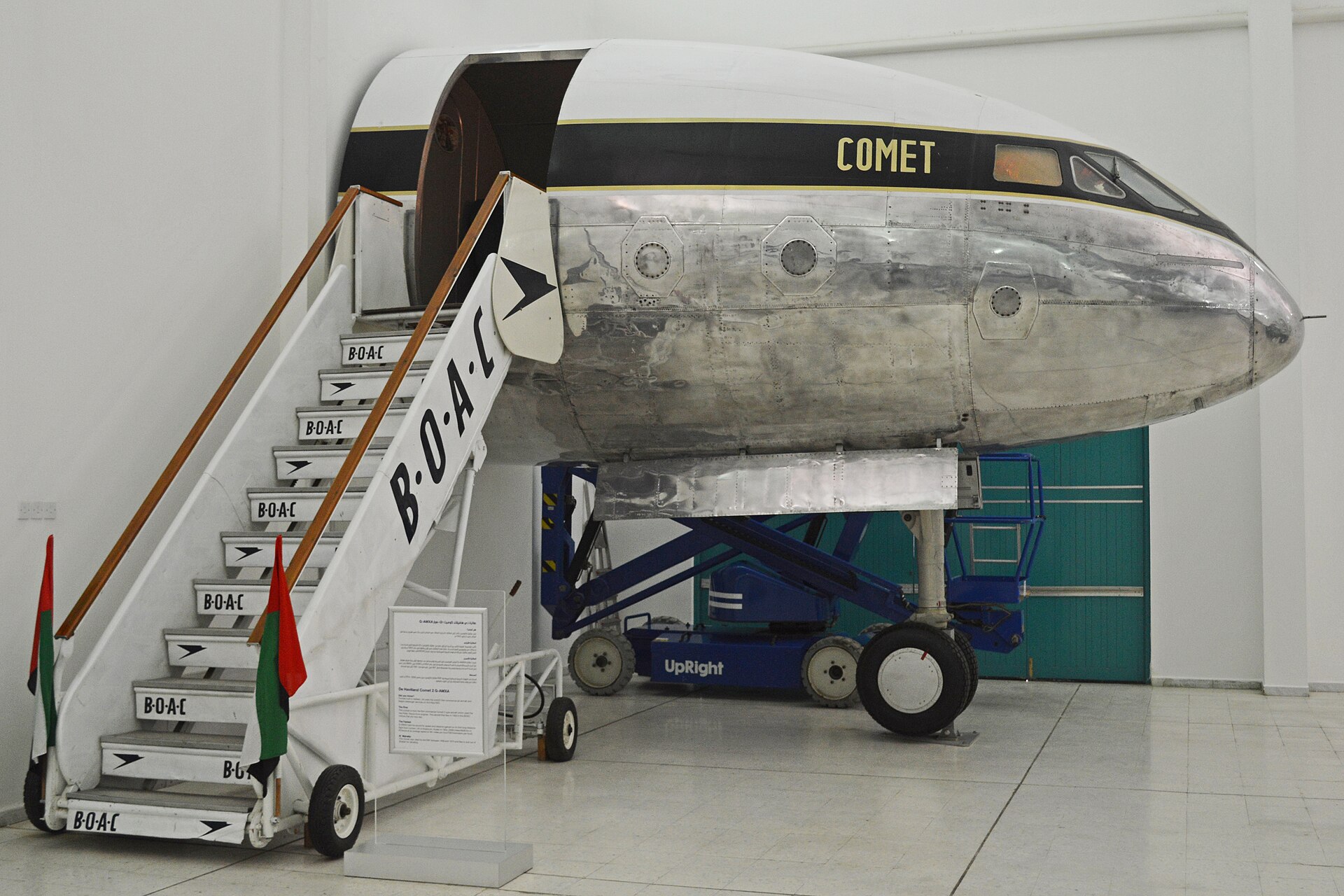 de Havilland Comet nose with airstairs in a hangar