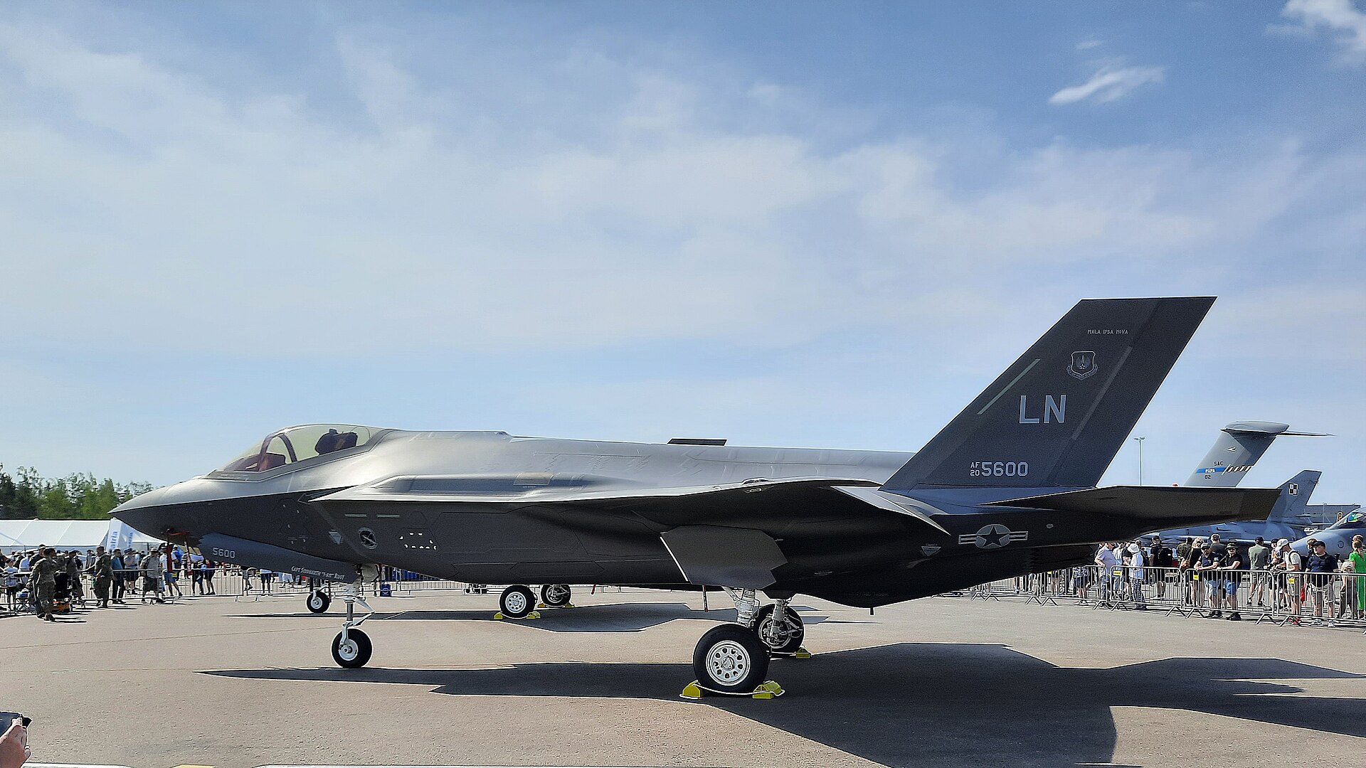 F-35A on the static line with crowds behind