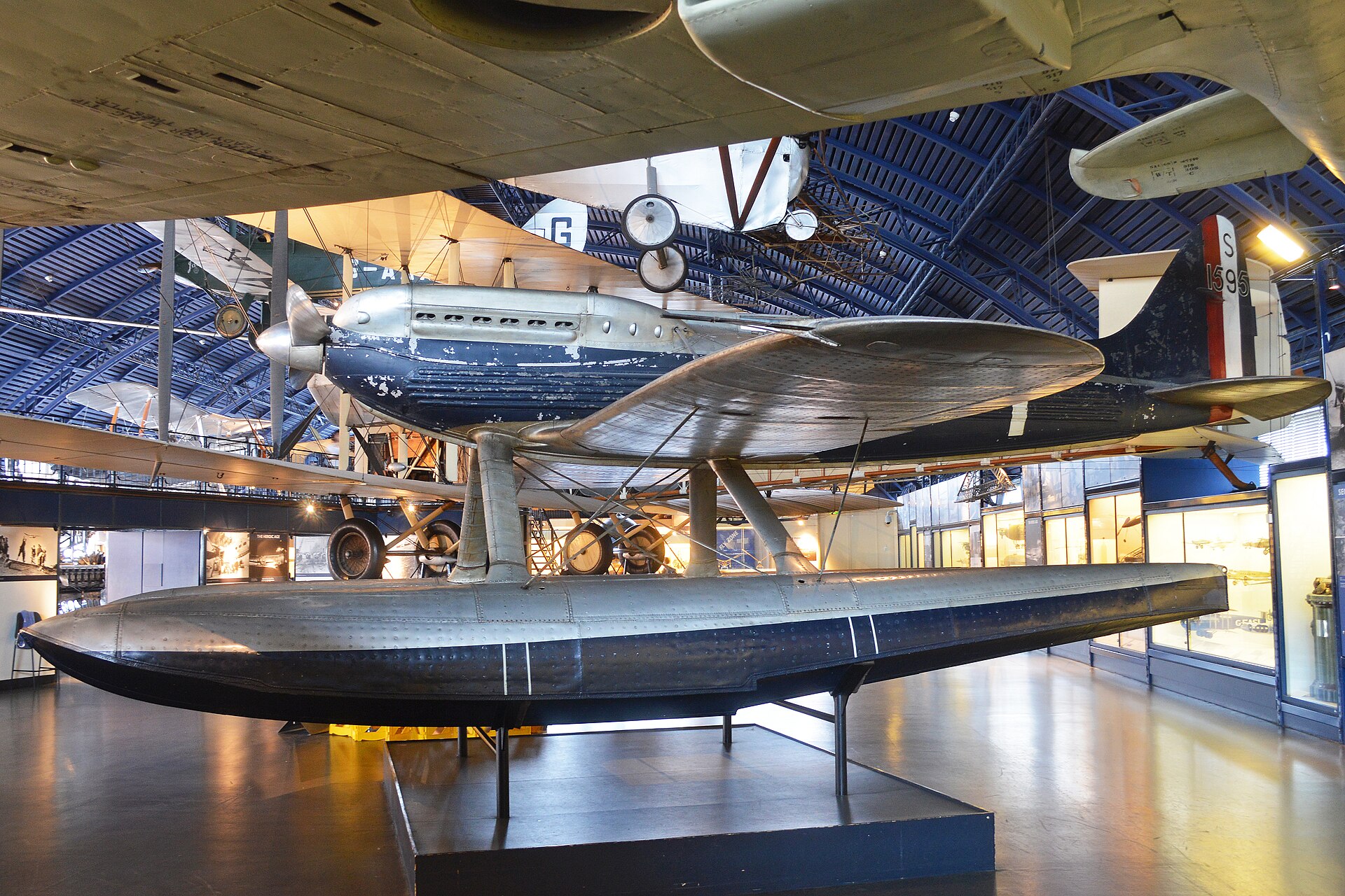 Supermarine S.6B S1595 racing seaplane, winner of the 1931 Schneider Trophy, on museum display