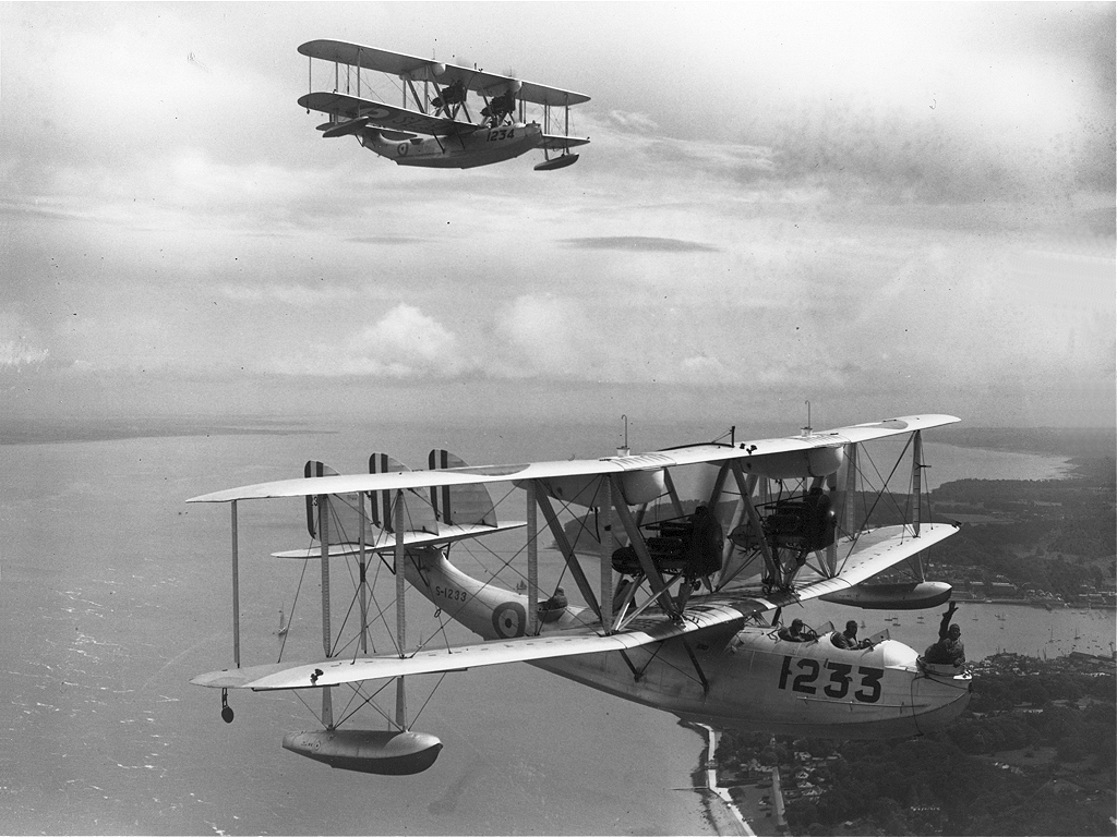 Supermarine Southampton biplane flying boat of the 1920s on the water