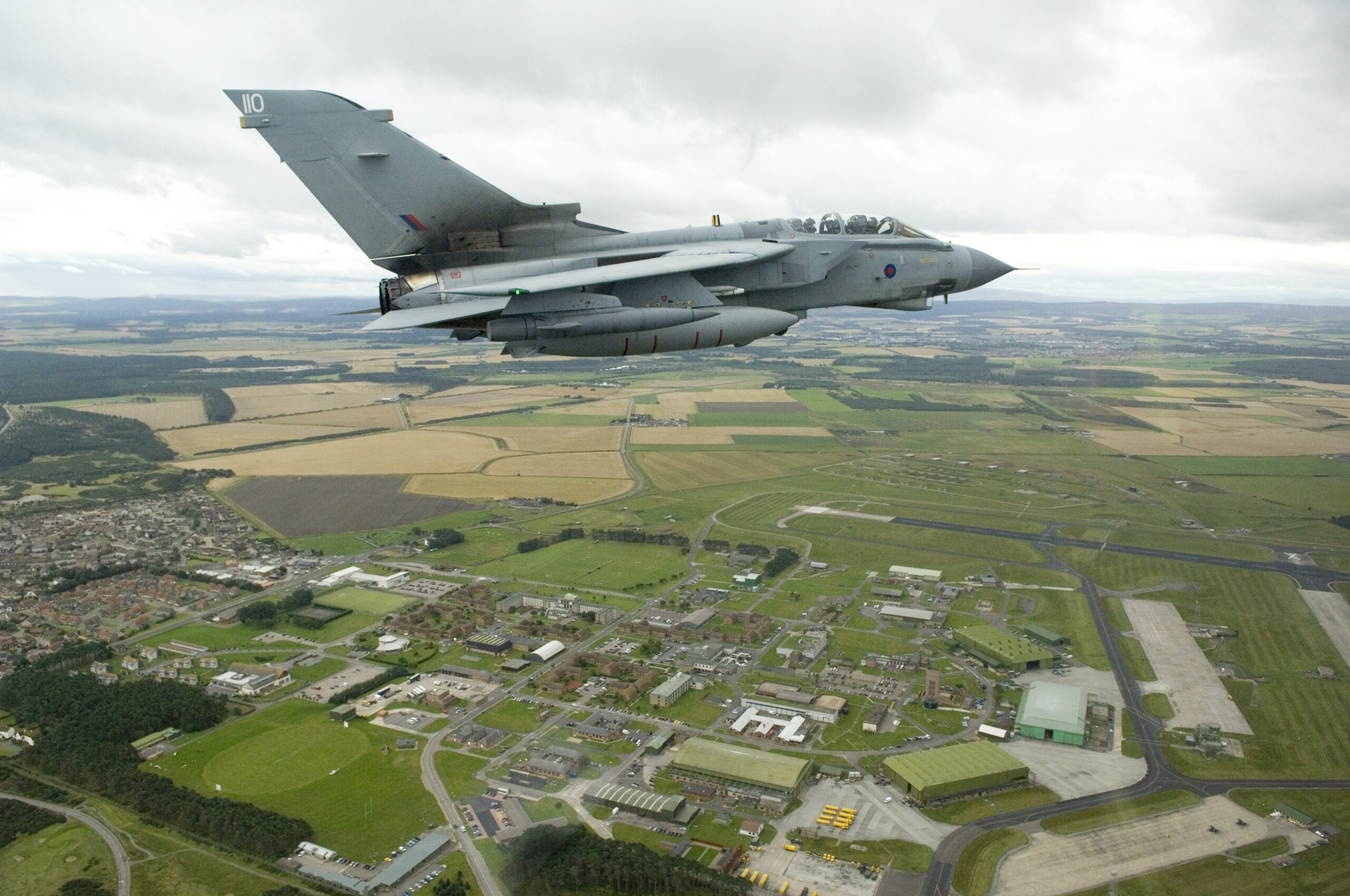 An RAF Tornado GR4 flying over RAF Lossiemouth