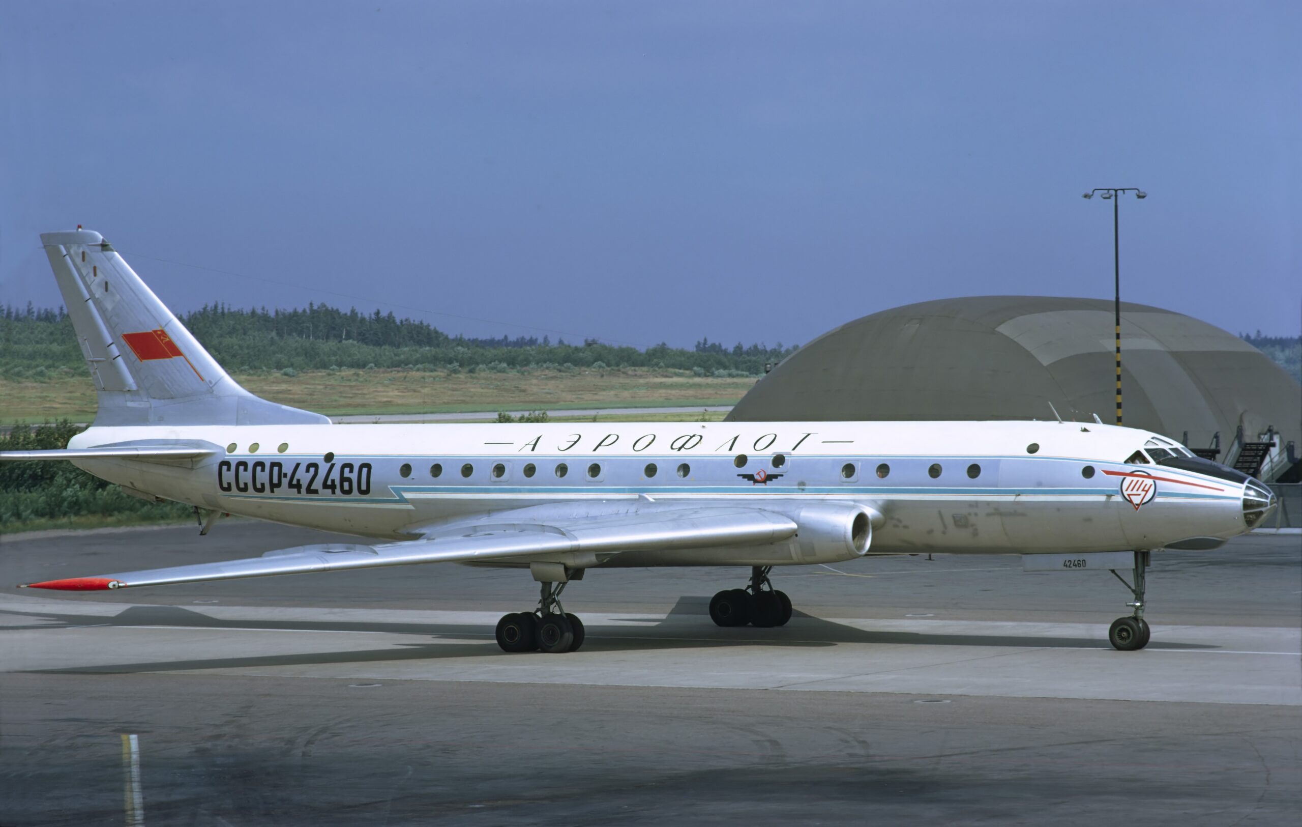 An Aeroflot Tupolev Tu-104 Soviet jet airliner at Stockholm Arlanda in 1972