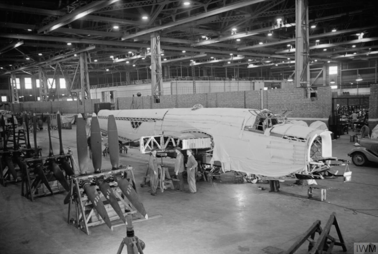 Vickers Wellington fuselage under construction showing the geodetic lattice structure